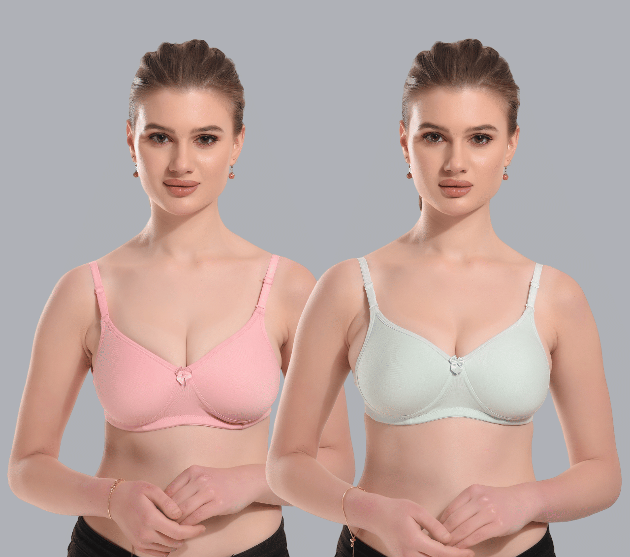 Viral Girl Pack of 2 Cotton Women's Everyday Bra ( Green ) VM-HEMA-BABYPINK-CGREEN