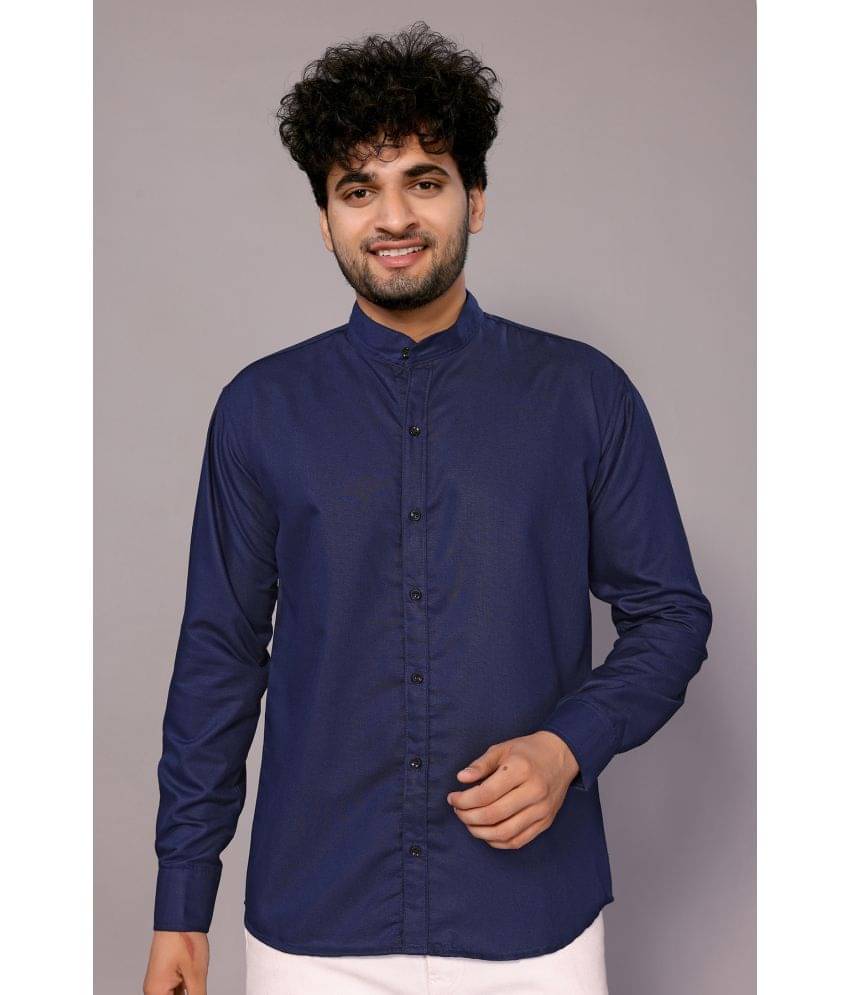 Anand Cotton Blend Regular Fit Solids Full Sleeves Men's Casual Shirt - Navy Blue ( Pack of 1 )     			Anand Cotton Blend Regular Fit Solids Full Sleeves Men's Casual Shirt - Navy Blue ( Pack of 1 )