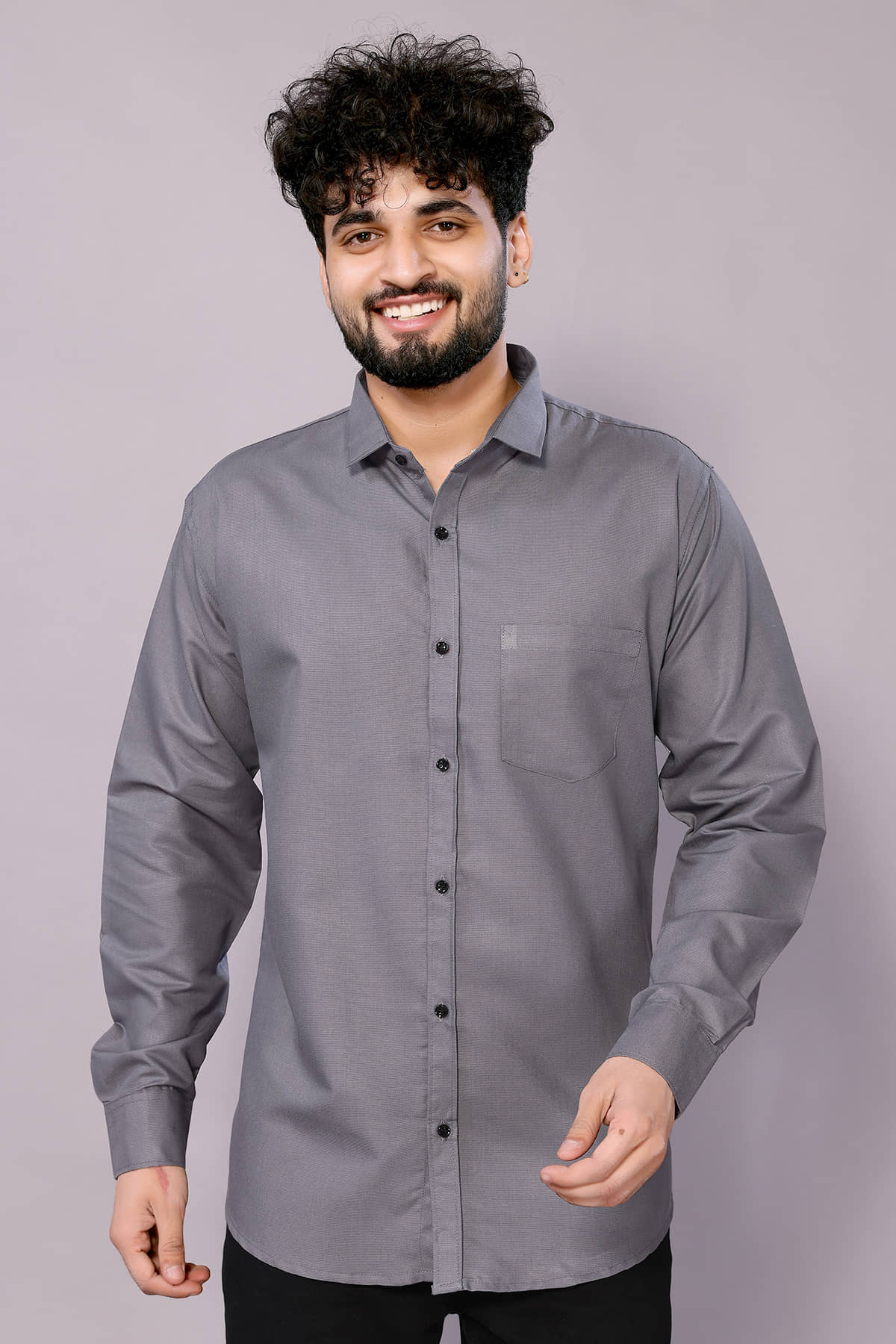 Anand Cotton Blend Regular Fit Solids Full Sleeves Men's Casual Shirt - Grey ( Pack of 1 )