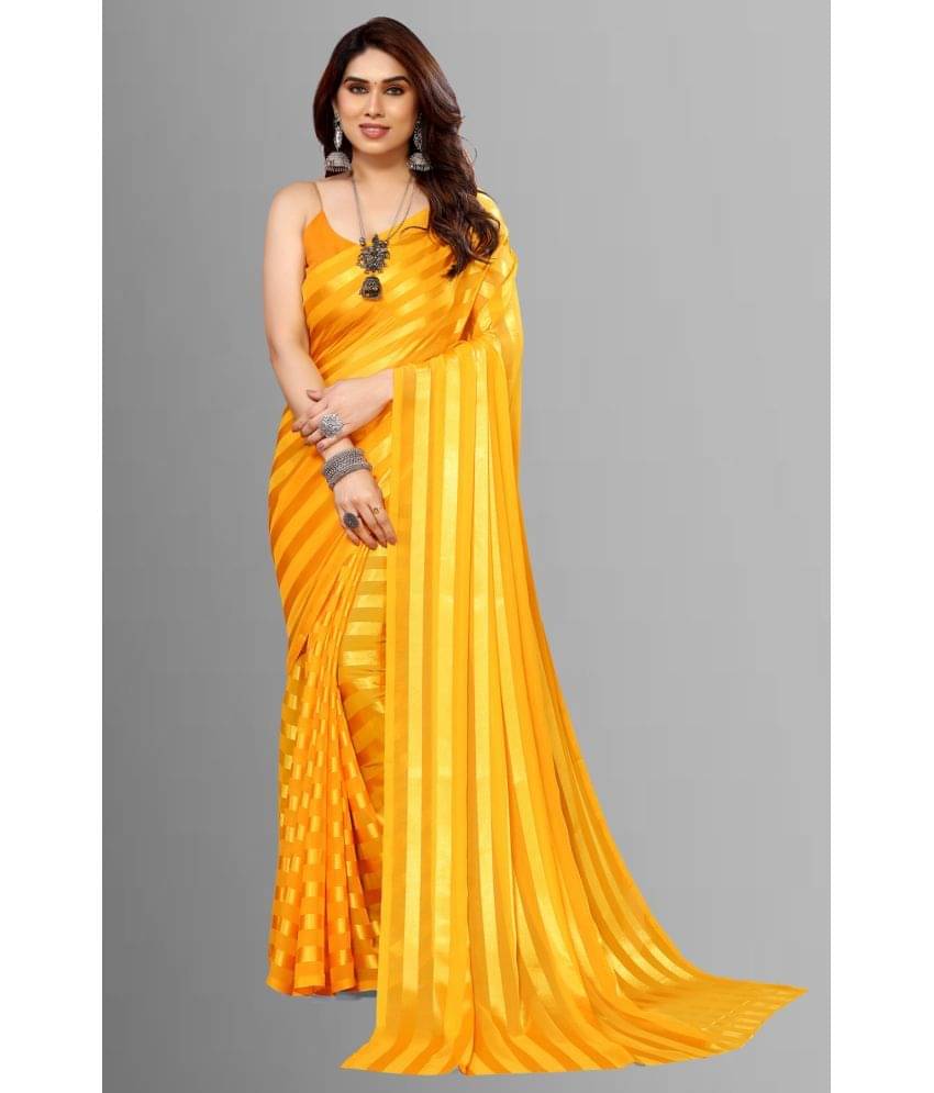     			ANAND SAREES Satin Striped Saree With Unstitched Blouse Piece ( Yellow )