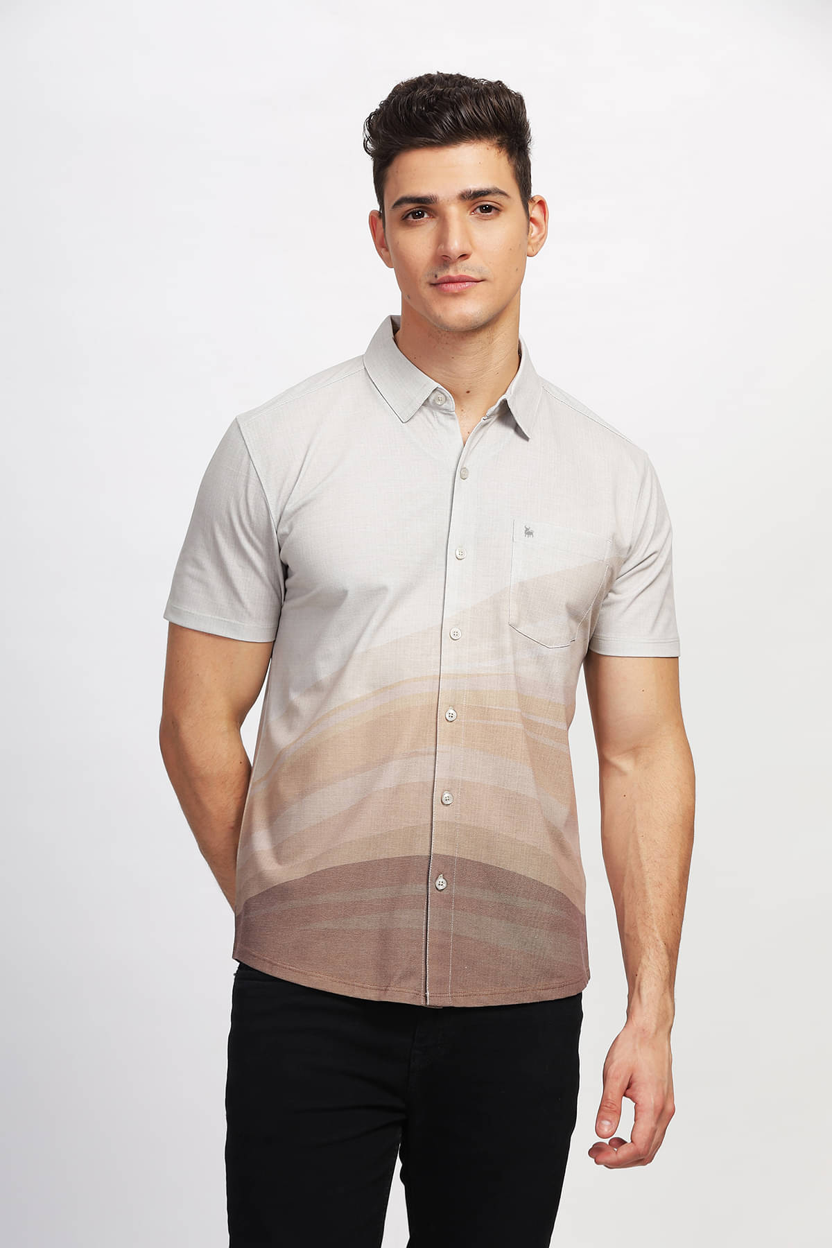     			BULLMER Cotton Blend Regular Fit Printed Half Sleeves Men's Casual Shirt - Brown ( Pack of 1 )