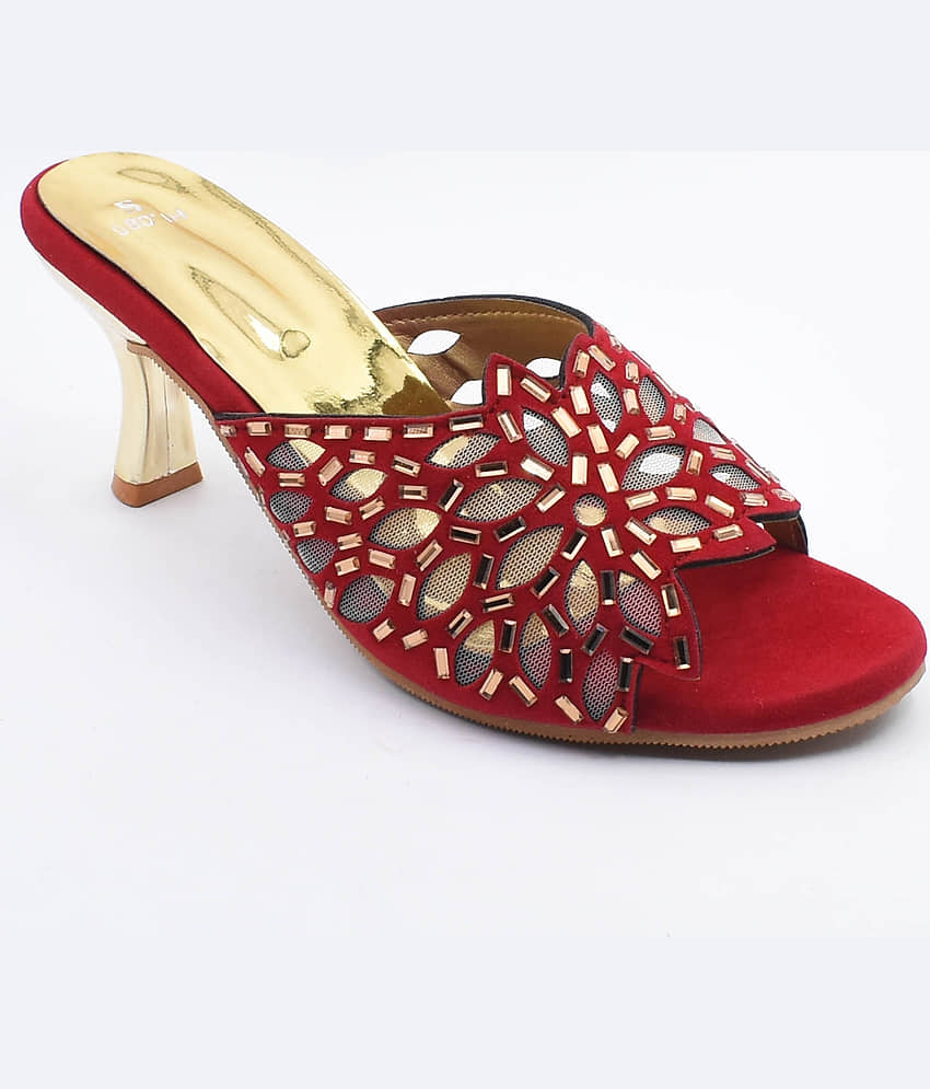 IndiForce Red Women's Slip On Heels - Heels | Buy online on ZillyBuy
