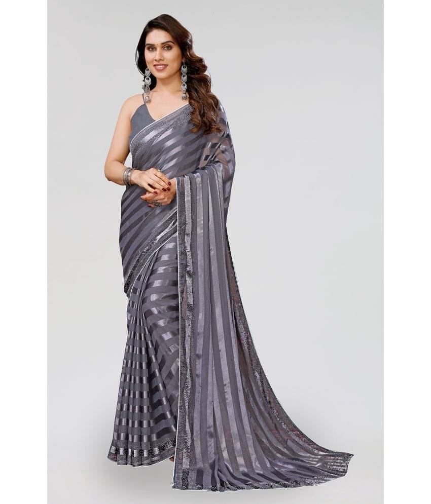Kashvi Sarees Satin Striped Saree With Unstitched Blouse Piece ( Grey )     			Kashvi Sarees Satin Striped Saree With Unstitched Blouse Piece ( Grey )