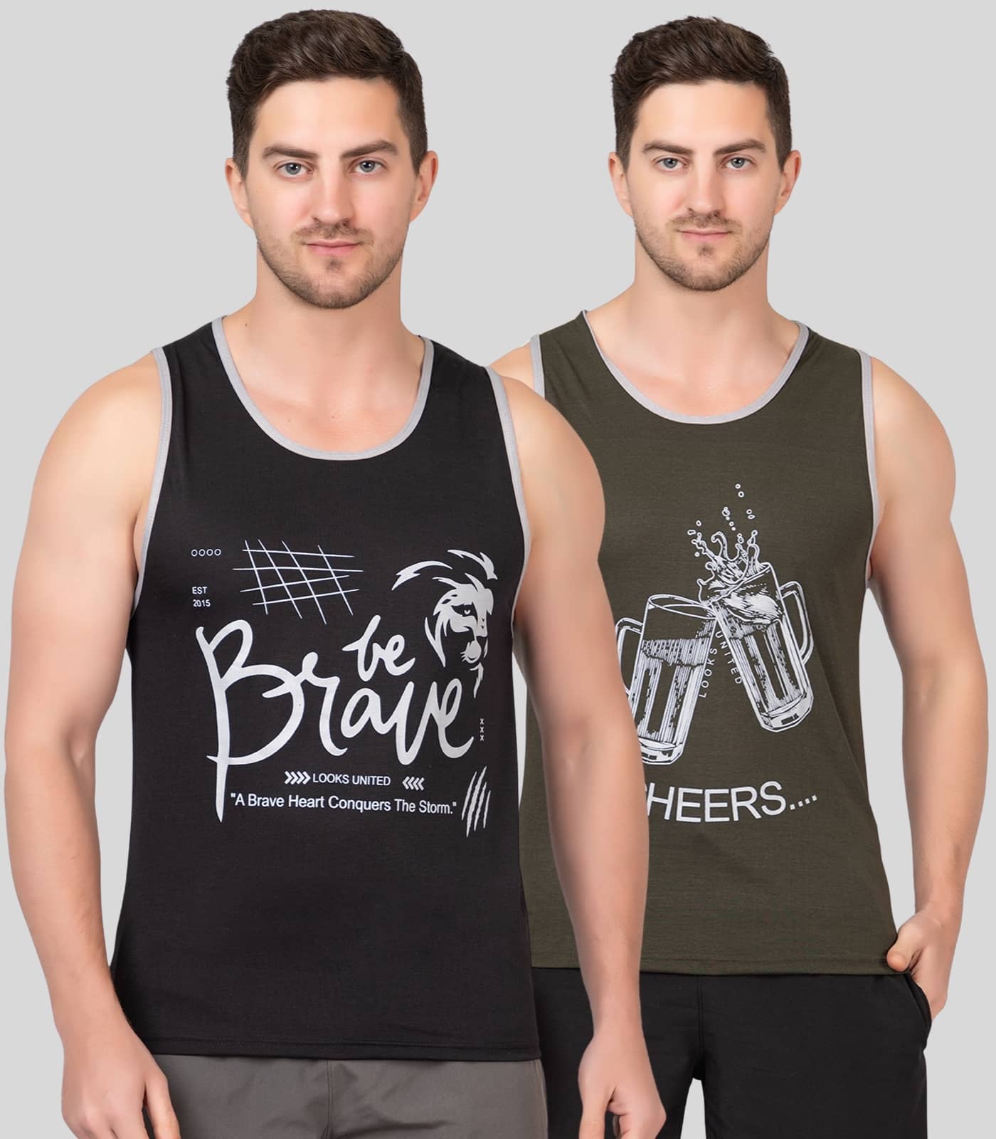 Looks United Pack of 2 Cotton Sleeveless vest For Men ( Multi ) - Nightwear & Loungewear | Buy online on ZillyBuy