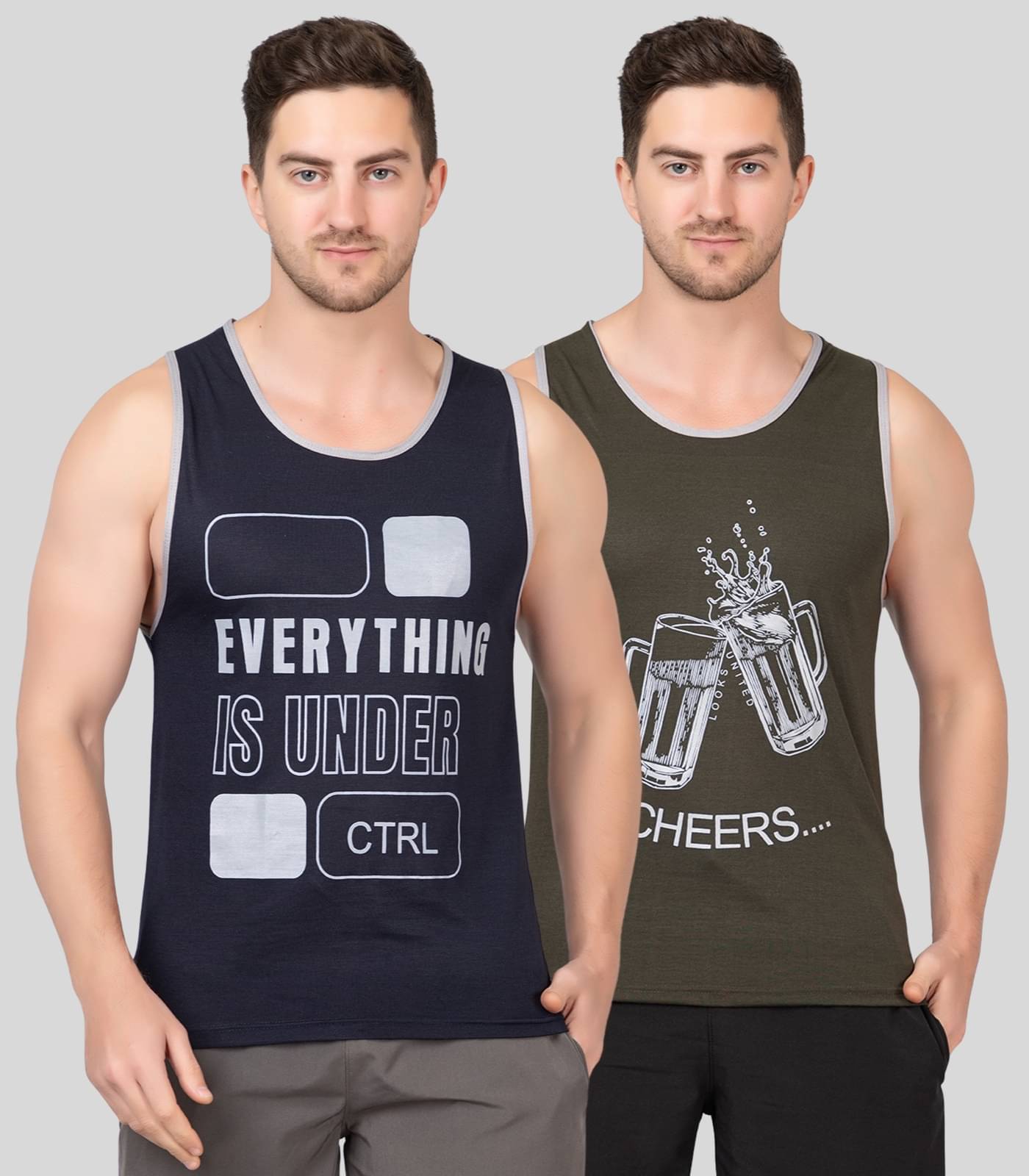 Looks United Pack of 2 Cotton Sleeveless vest For Men ( Multi ) Looks United Pack of 2 Cotton Sleeveless vest For Men ( Multi )