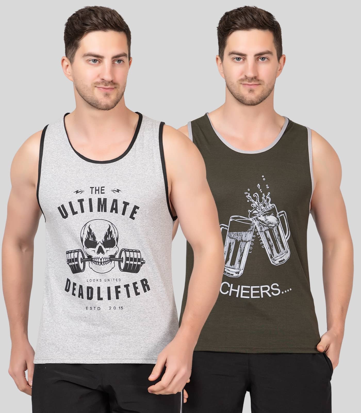 Looks United Pack of 2 Cotton Sleeveless vest For Men ( Multi ) - Nightwear & Loungewear | Buy online on ZillyBuy