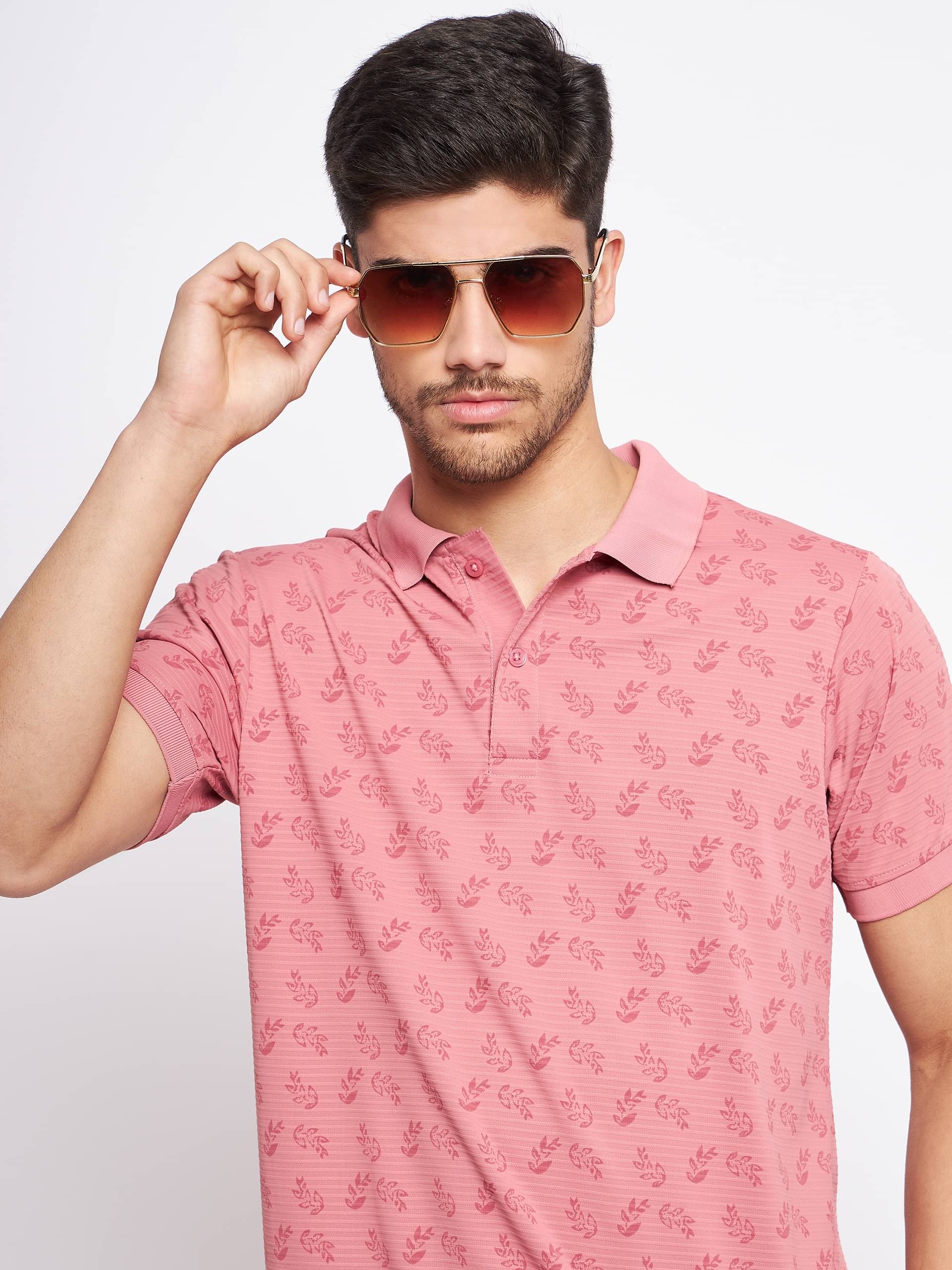 Nyker Pack of 1 Cotton Blend Regular Fit Printed Half Sleeves Men's Polo T Shirt ( Pink ) Nyker Pack of 1 Cotton Blend Regular Fit Printed Half Sleeves Men's Polo T Shirt ( Pink )