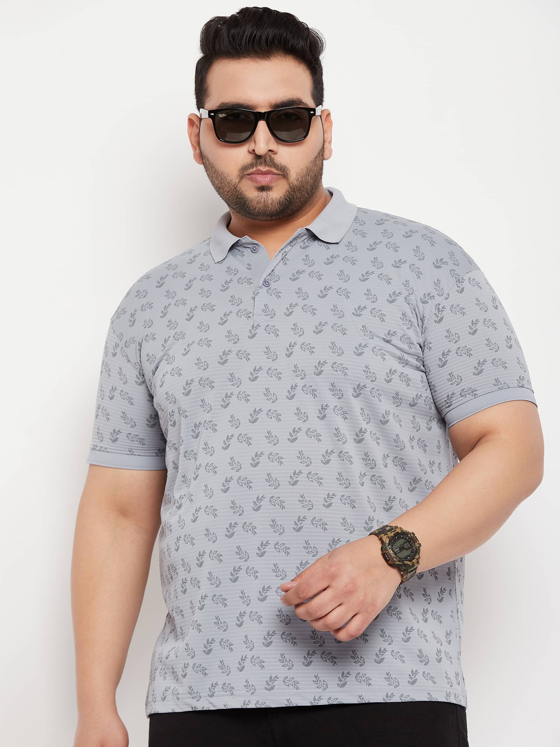 Nyker Pack of 1 Cotton Blend Regular Fit Printed Half Sleeves Men's Polo T Shirt ( Grey ) Nyker Pack of 1 Cotton Blend Regular Fit Printed Half Sleeves Men's Polo T Shirt ( Grey )