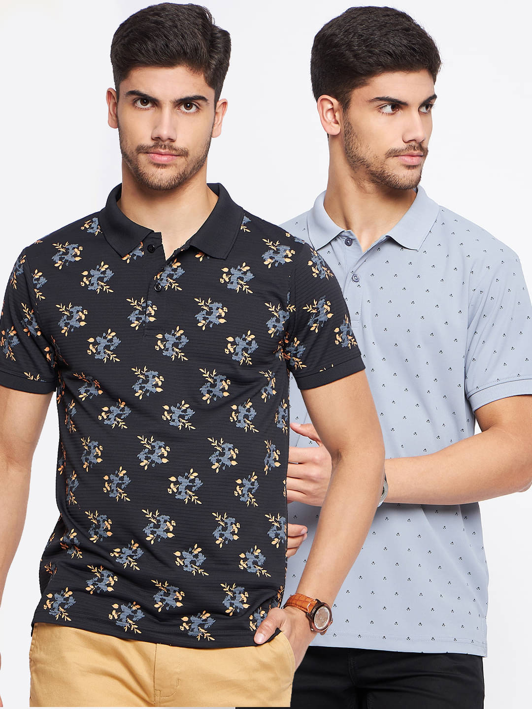     			Nyker Cotton Blend Regular Fit Printed Half Sleeves Men's Polo T Shirt - Black ( Pack of 2 )
