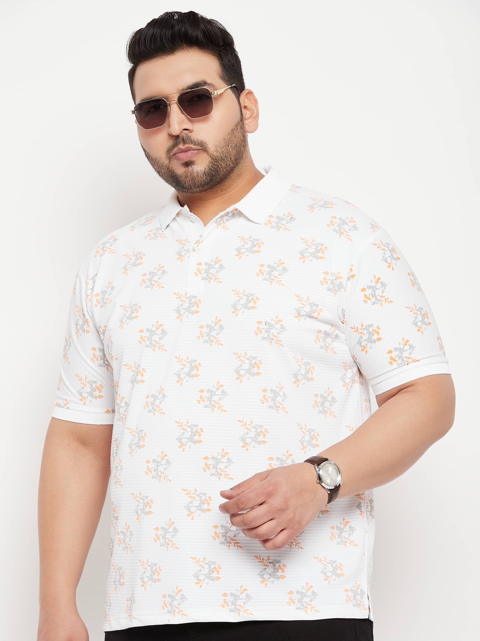     			Nyker Pack of 1 Cotton Blend Regular Fit Printed Half Sleeves Men's Polo T Shirt ( White )