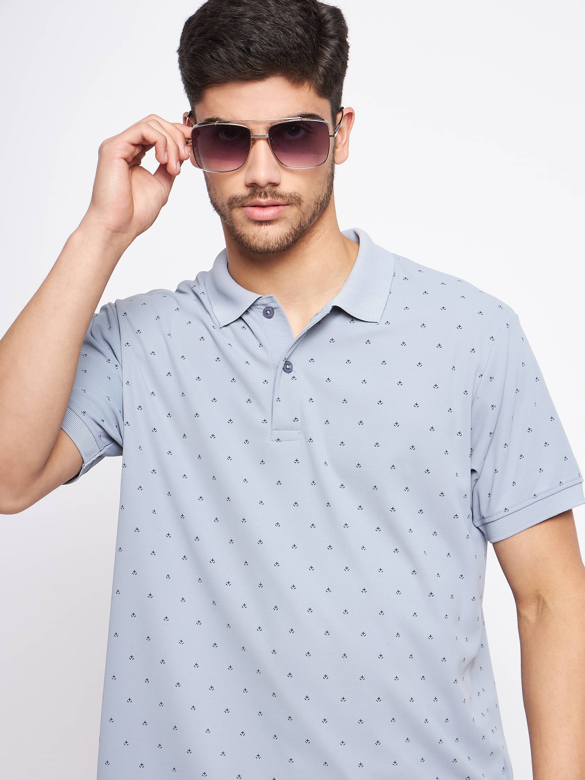     			Nyker Pack of 1 Cotton Blend Regular Fit Printed Half Sleeves Men's Polo T Shirt ( Grey )