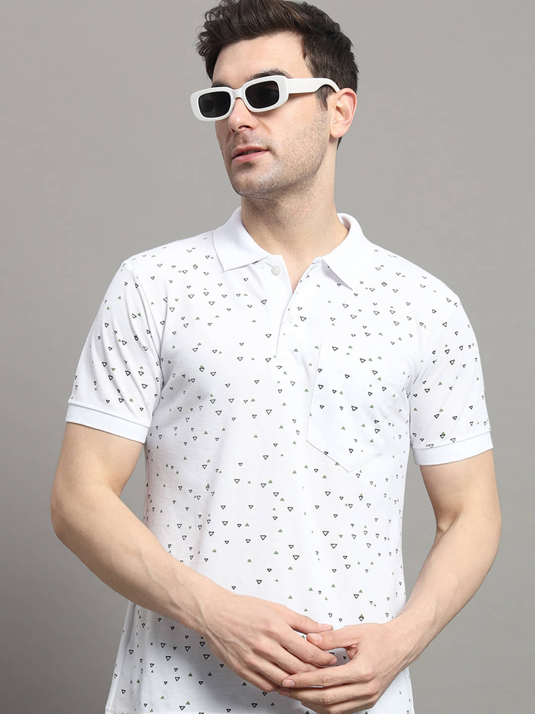     			Nyker Pack of 1 Cotton Blend Regular Fit Printed Half Sleeves Men's Polo T Shirt ( White )