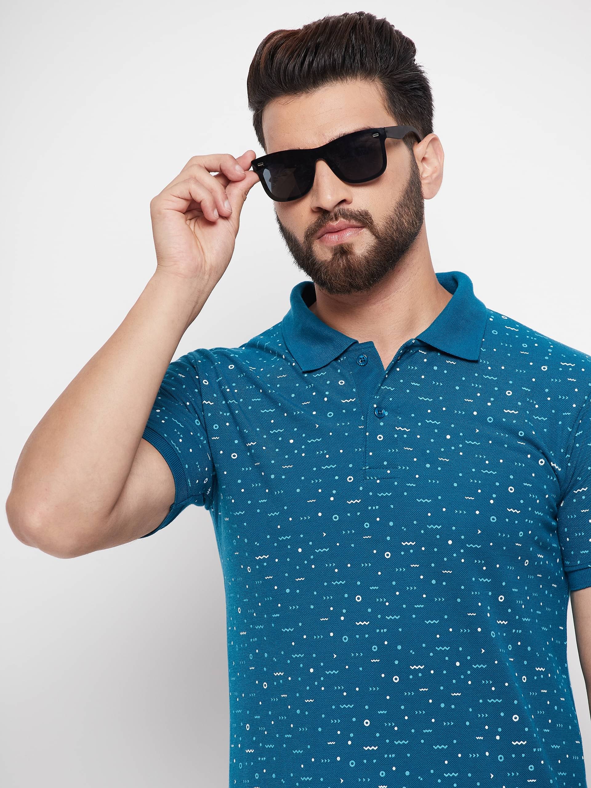     			Nyker Pack of 1 Cotton Blend Regular Fit Printed Half Sleeves Men's Polo T Shirt ( Green )