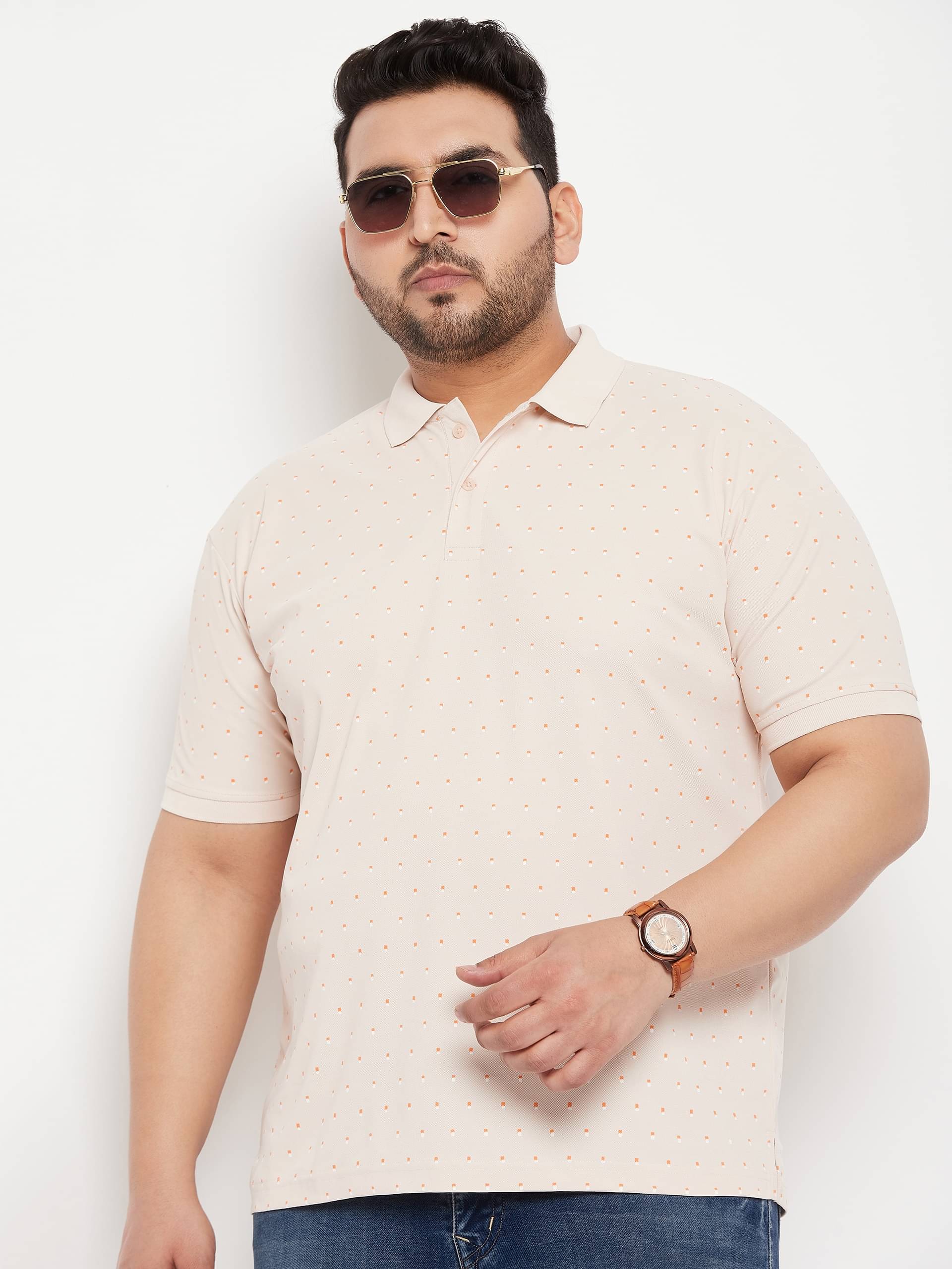     			Nyker Pack of 1 Cotton Blend Regular Fit Printed Half Sleeves Men's Polo T Shirt ( Beige )