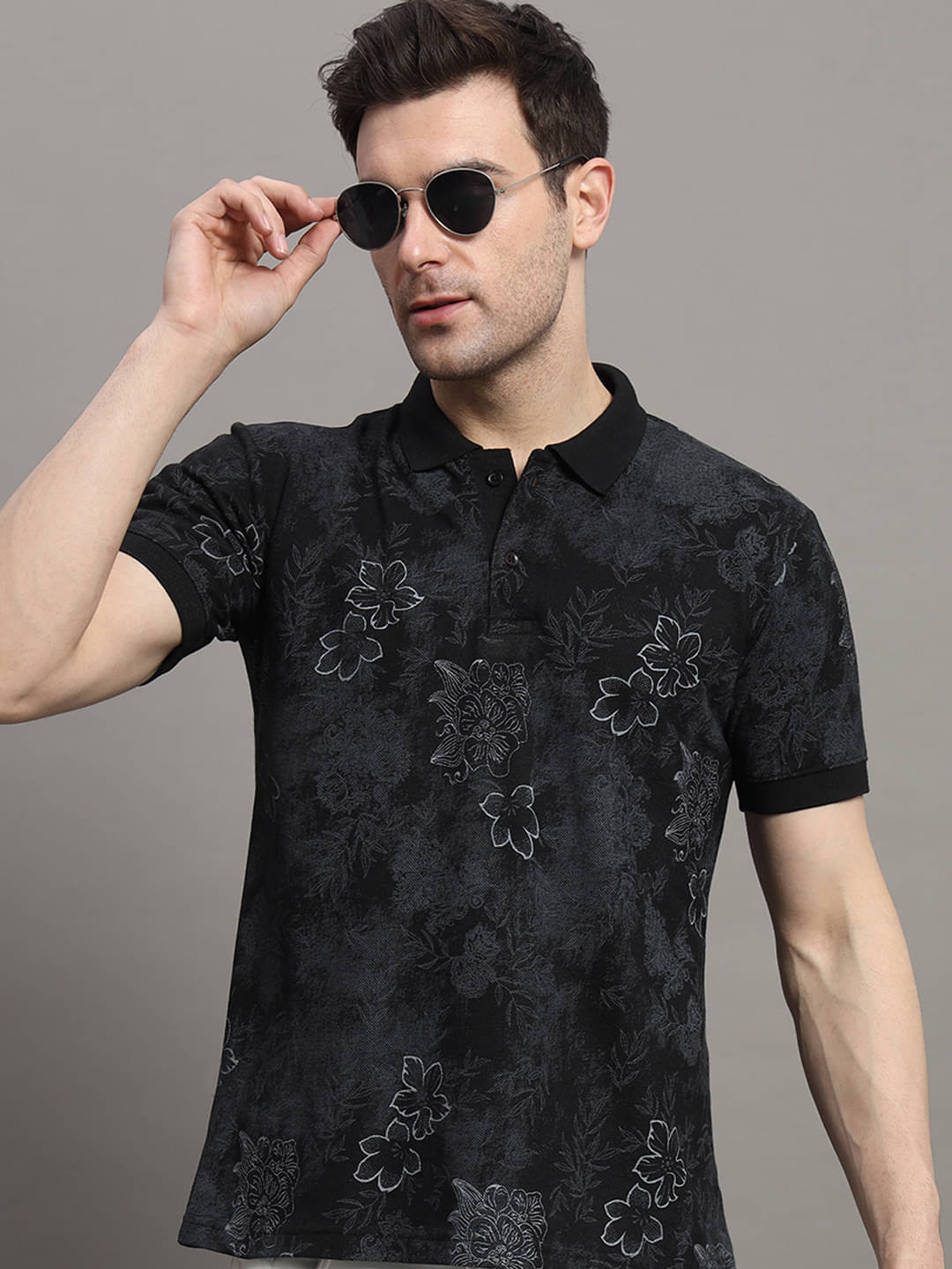     			Nyker Pack of 1 Cotton Blend Regular Fit Printed Half Sleeves Men's Polo T Shirt ( Black )