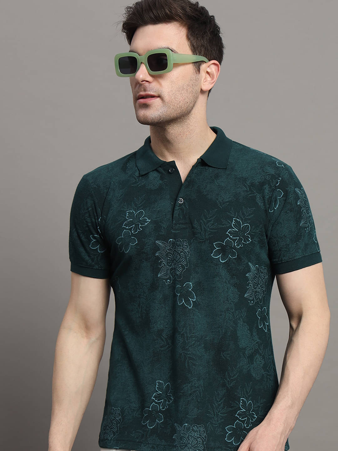 Nyker Pack of 1 Cotton Blend Regular Fit Printed Half Sleeves Men's Polo T Shirt ( Dark Green ) Nyker Pack of 1 Cotton Blend Regular Fit Printed Half Sleeves Men's Polo T Shirt ( Dark Green )