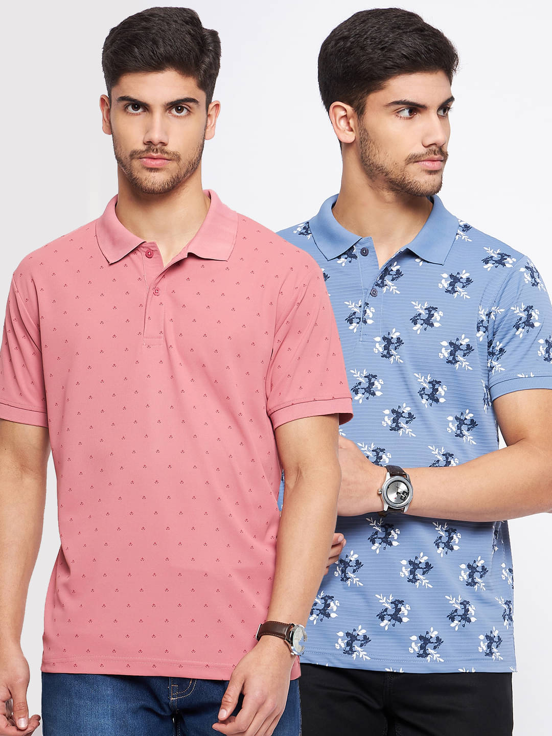 Nyker Pack of 2 Cotton Blend Regular Fit Printed Half Sleeves Men's Polo T Shirt ( Peach ) Nyker Pack of 2 Cotton Blend Regular Fit Printed Half Sleeves Men's Polo T Shirt ( Peach )