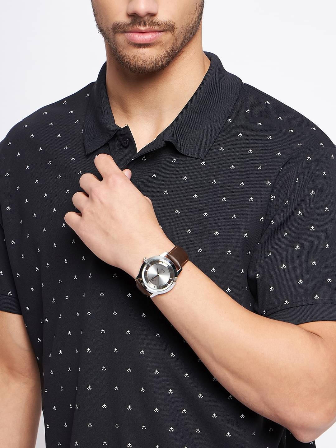     			Nyker Pack of 1 Cotton Blend Regular Fit Printed Half Sleeves Men's Polo T Shirt ( Black )