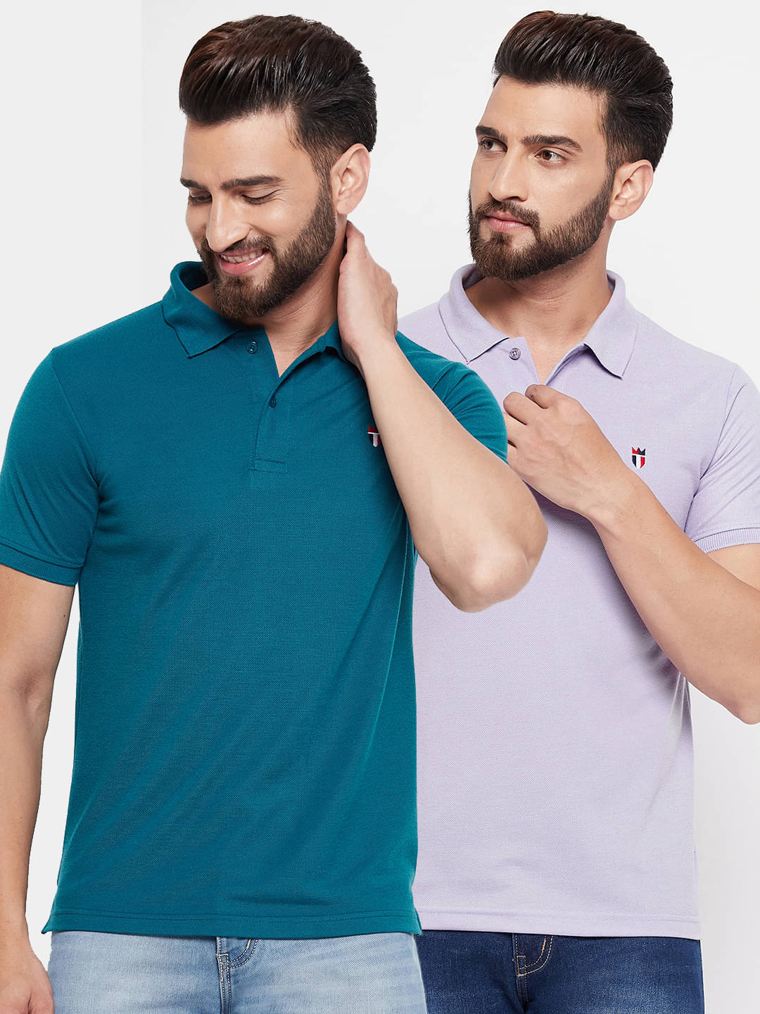     			Nyker Cotton Blend Regular Fit Solid Half Sleeves Men's Polo T Shirt - Melange Blue ( Pack of 2 )