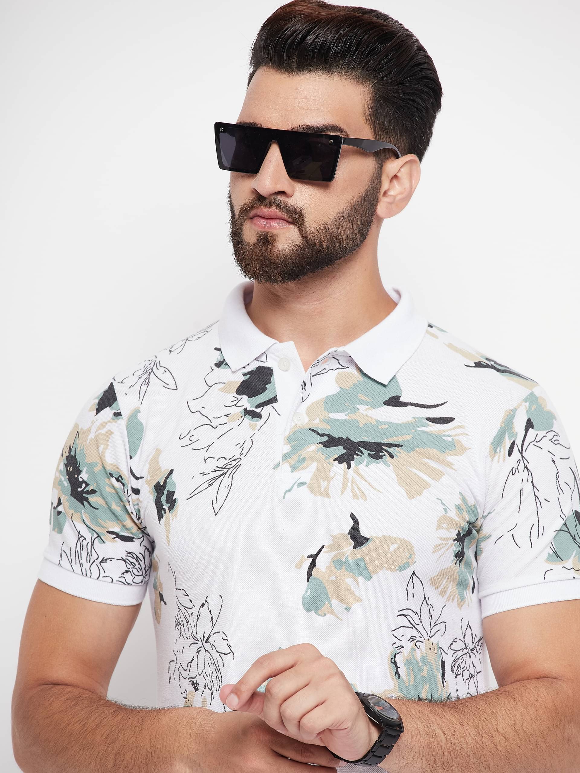 Nyker Pack of 1 Cotton Blend Regular Fit Printed Half Sleeves Men's Polo T Shirt ( White ) Nyker Pack of 1 Cotton Blend Regular Fit Printed Half Sleeves Men's Polo T Shirt ( White )