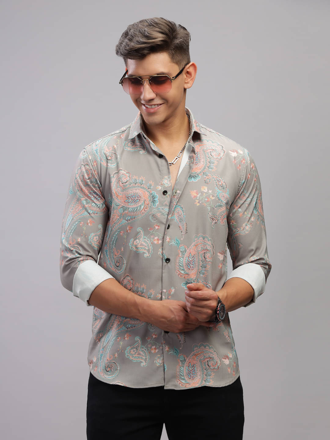 Paul Street Polyester Slim Fit Printed Full Sleeves Men's Casual Shirt - Grey ( Pack of 1 ) Paul Street Polyester Slim Fit Printed Full Sleeves Men's Casual Shirt - Grey ( Pack of 1 )