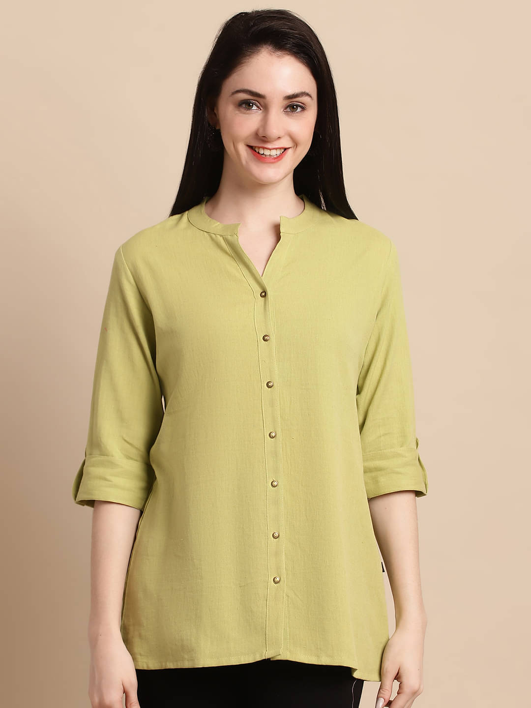 Pistaa Women Solid Cotton Shirt ( Green ) Pistaa Women Solid Cotton Shirt ( Green )