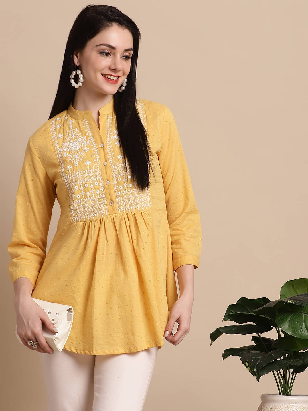     			Pistaa Women's Cotton A-Line Top ( Yellow )