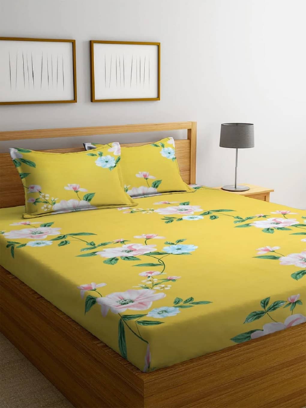 Neekshaa Cotton Geometric Fitted Fitted bedsheet with 2 Pillow Covers ( Double Bed ) - White