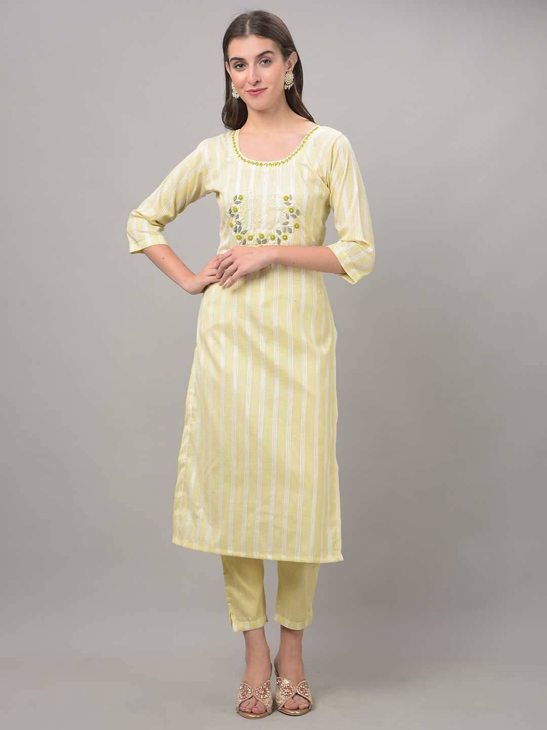 Dollar Missy Cotton Blend Striped Straight Women's Kurti - Green ( Pack of 1 ) Dollar Missy Cotton Blend Striped Straight Women's Kurti - Green ( Pack of 1 )