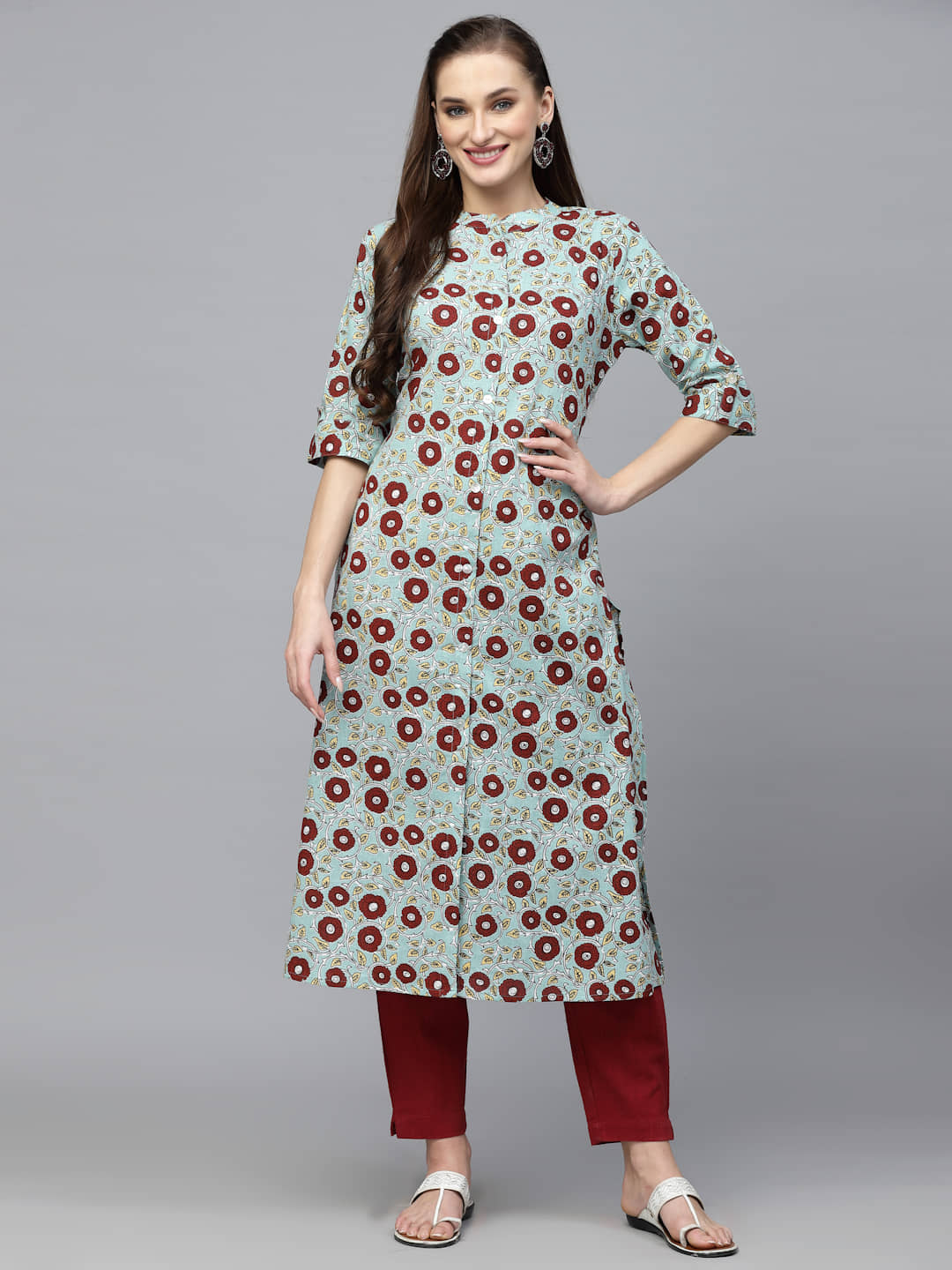 Stylum Cotton Printed Front Slit Women's Kurti - Turquoise ( Pack of 1 ) - Kurtis, Tunics | Buy online on ZillyBuy