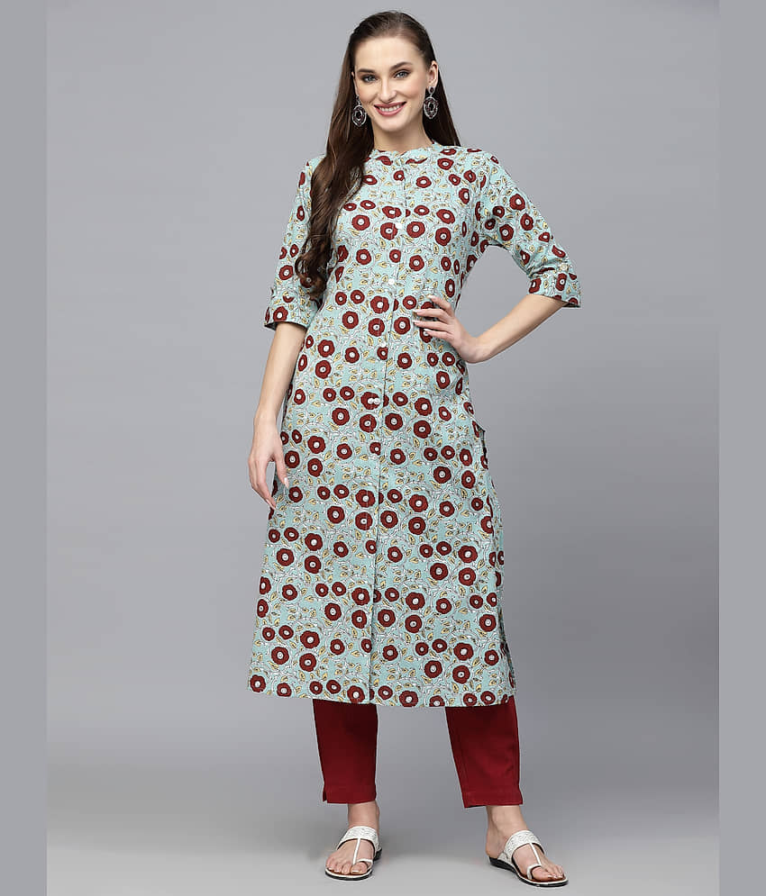 Stylum Cotton Printed Front Slit Women's Kurti - Turquoise ( Pack of 1 ) - Kurtis, Tunics | Buy online on ZillyBuy