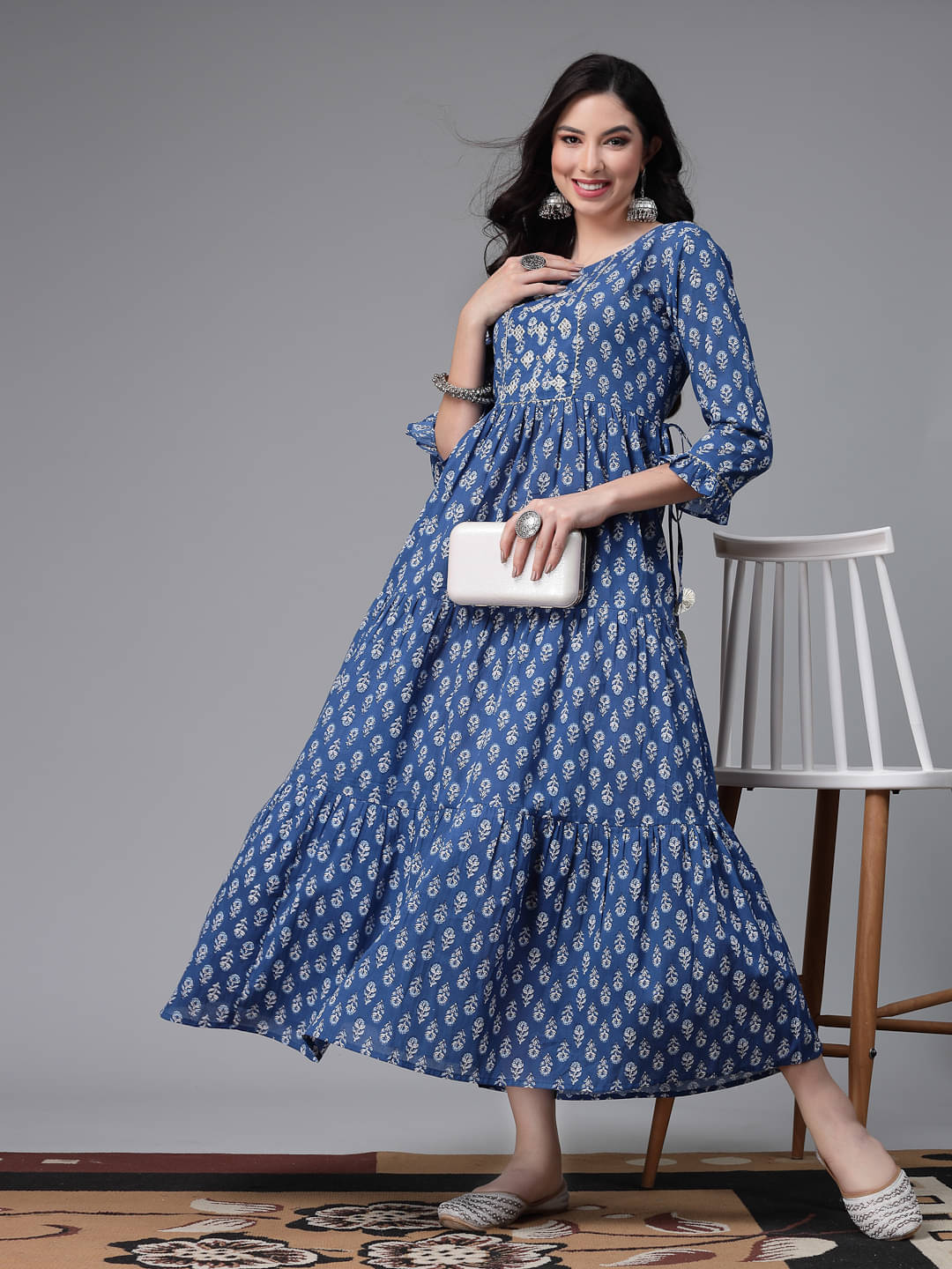 Stylum Cotton Printed Tiered Flared Women's Kurti - Blue ( Pack of 1 ) Stylum Cotton Printed Tiered Flared Women's Kurti - Blue ( Pack of 1 )