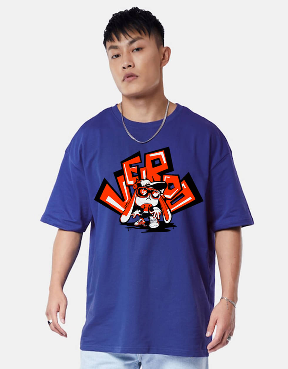    			Veirdo Pack of 1 100% Cotton Oversized Fit Men's T-Shirt ( Blue )