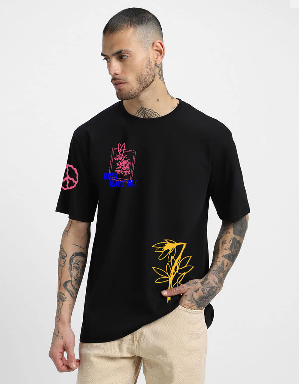 Veirdo Pack of 1 100% Cotton Oversized Fit Men's T-Shirt ( Black )
