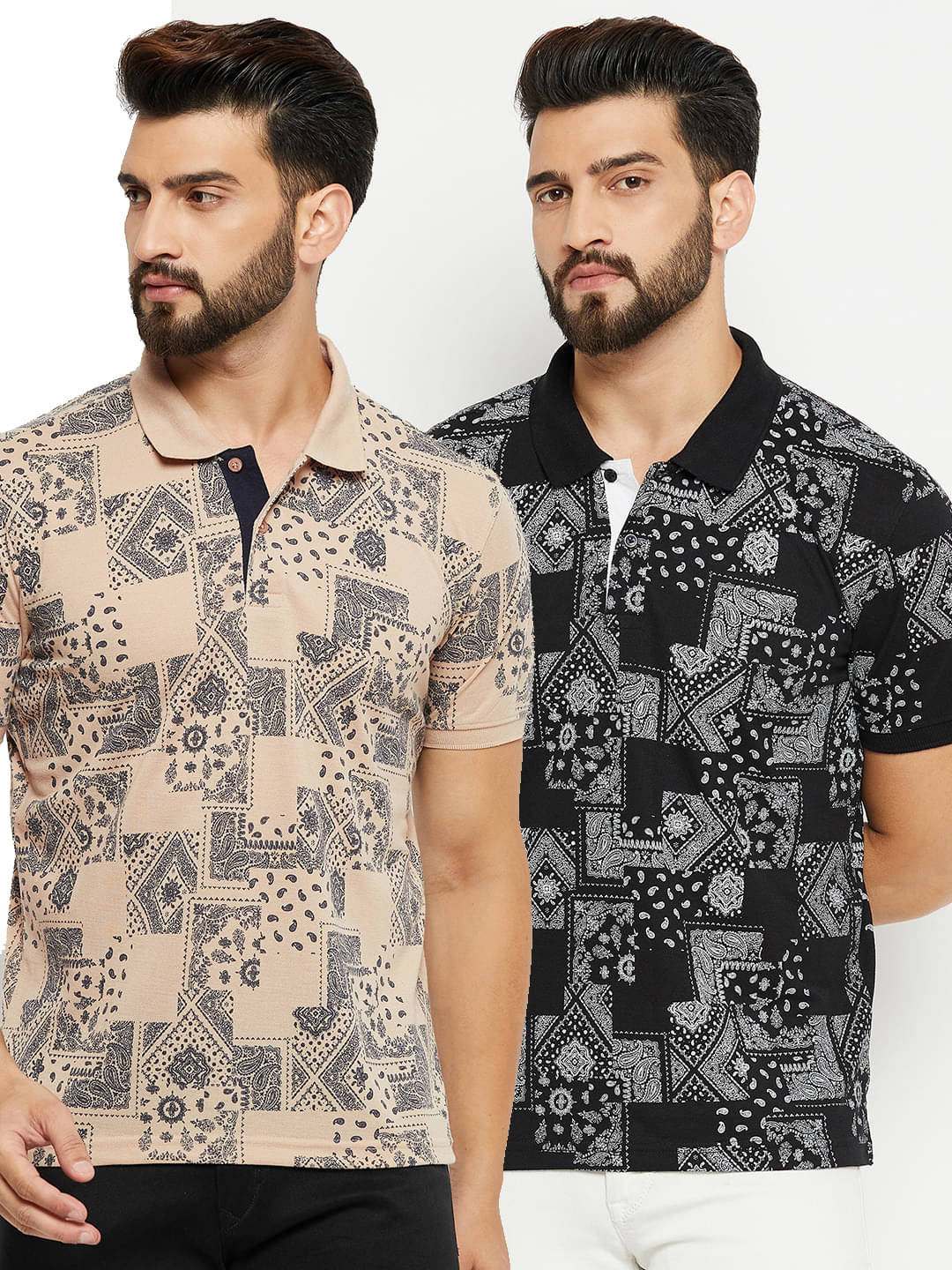     			XFOX Pack of 2 Cotton Blend Regular Fit Printed Half Sleeves Men's Polo T Shirt ( Black )