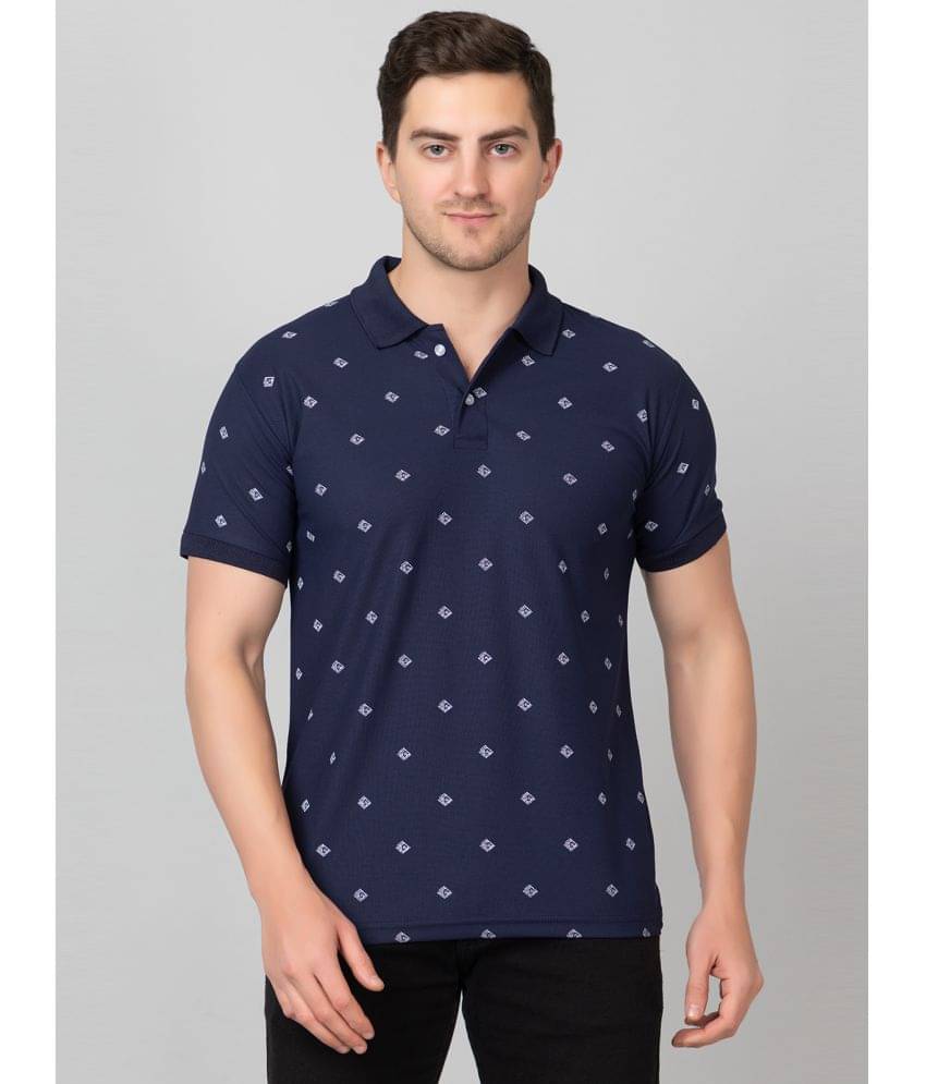 Zeffit Pack of 1 Polyester Regular Fit Printed Half Sleeves Men's Polo T Shirt ( Navy )     			Zeffit Pack of 1 Polyester Regular Fit Printed Half Sleeves Men's Polo T Shirt ( Navy )