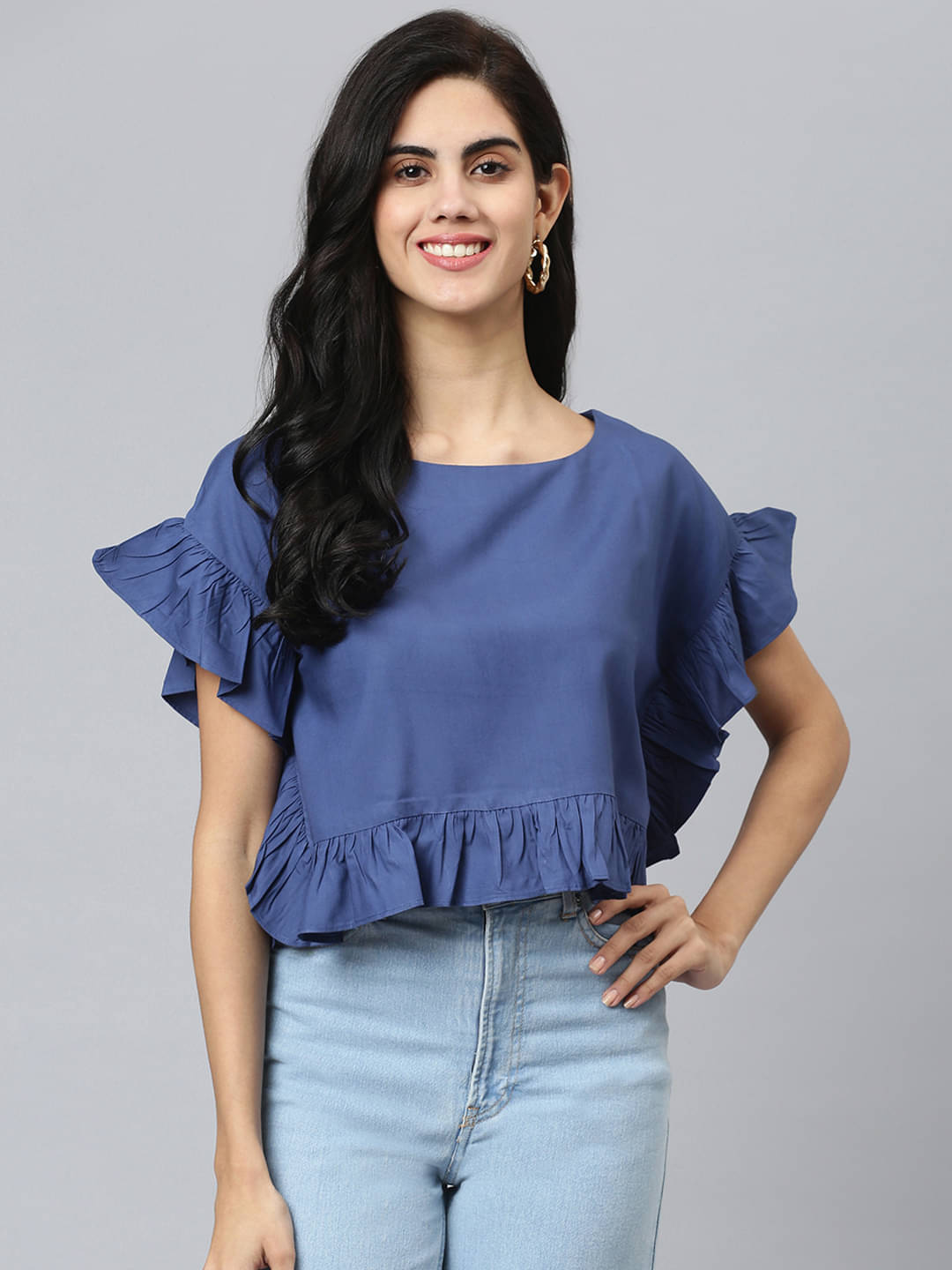     			Flamboyant Women's Rayon Regular Top ( Blue )