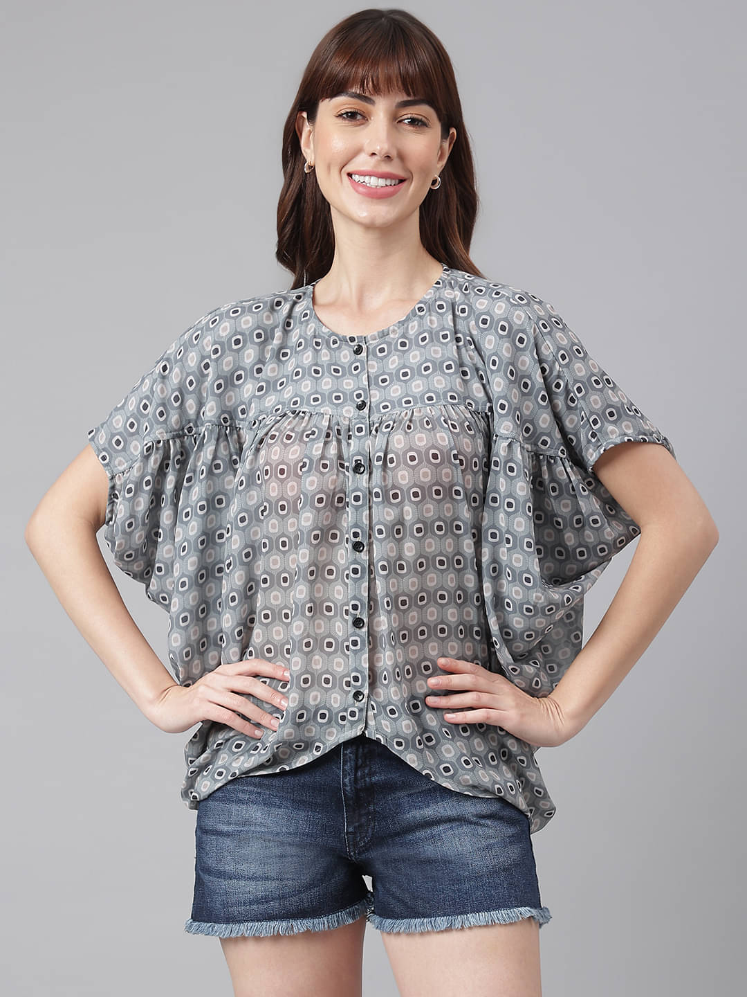 Flamboyant Women's Georgette Regular Top ( Grey ) Flamboyant Women's Georgette Regular Top ( Grey )