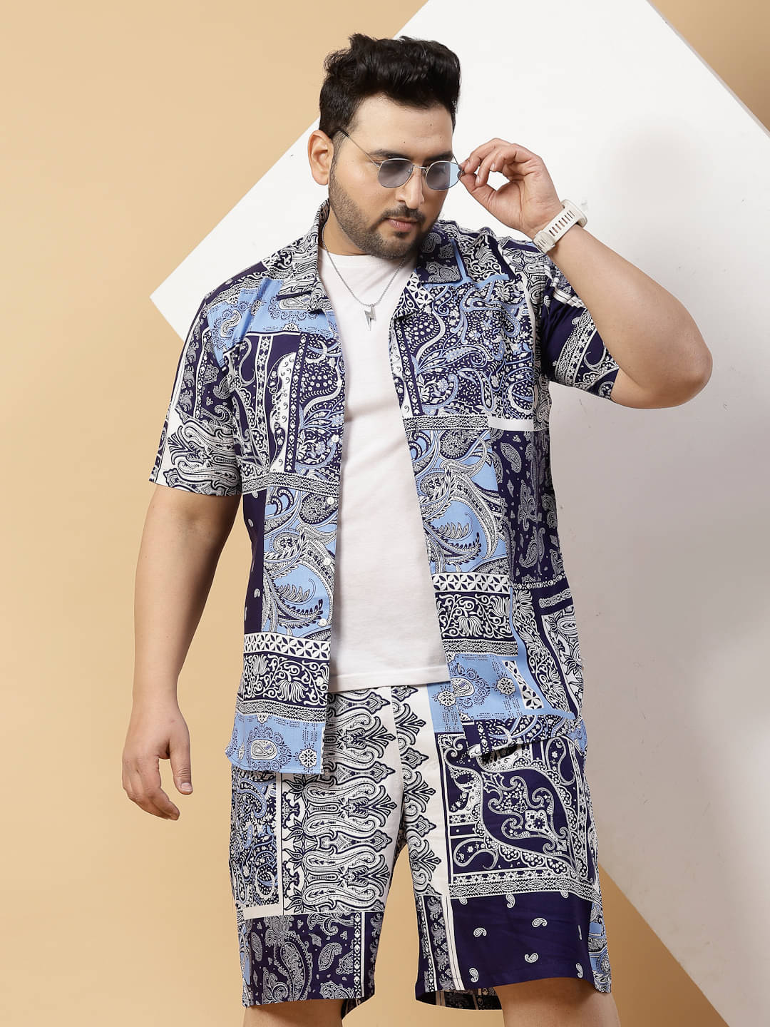     			Rigo Men's Shirt With Shorts Co-Ords Set ( Pack of 1 , Blue )