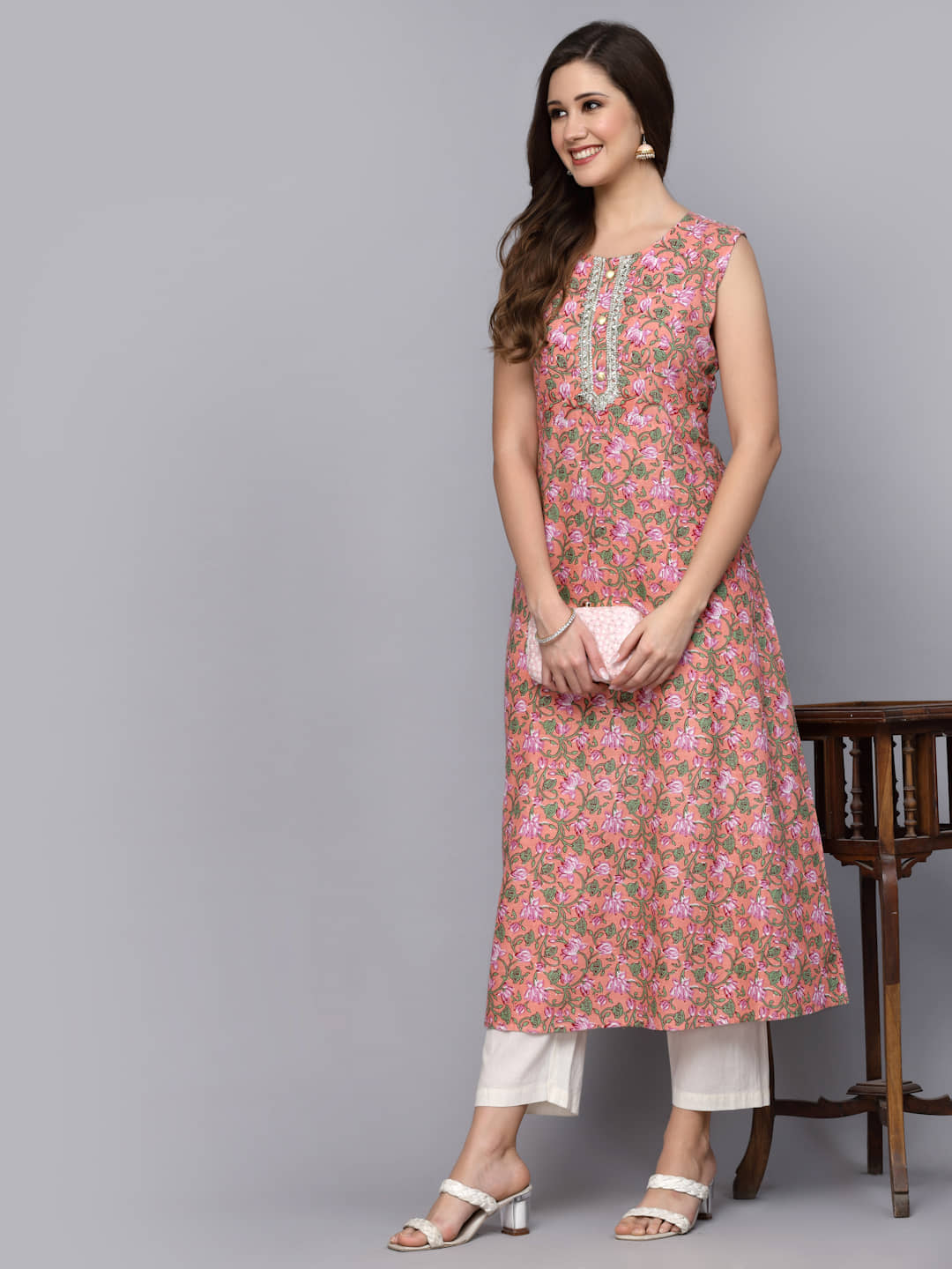 Stylum Cotton Printed Straight Women's Kurti - Peach ( Pack of 1 ) - Kurtis, Tunics | Buy online on ZillyBuy