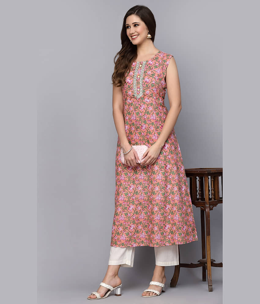 Stylum Cotton Printed Straight Women's Kurti - Peach ( Pack of 1 ) - Kurtis, Tunics | Buy online on ZillyBuy
