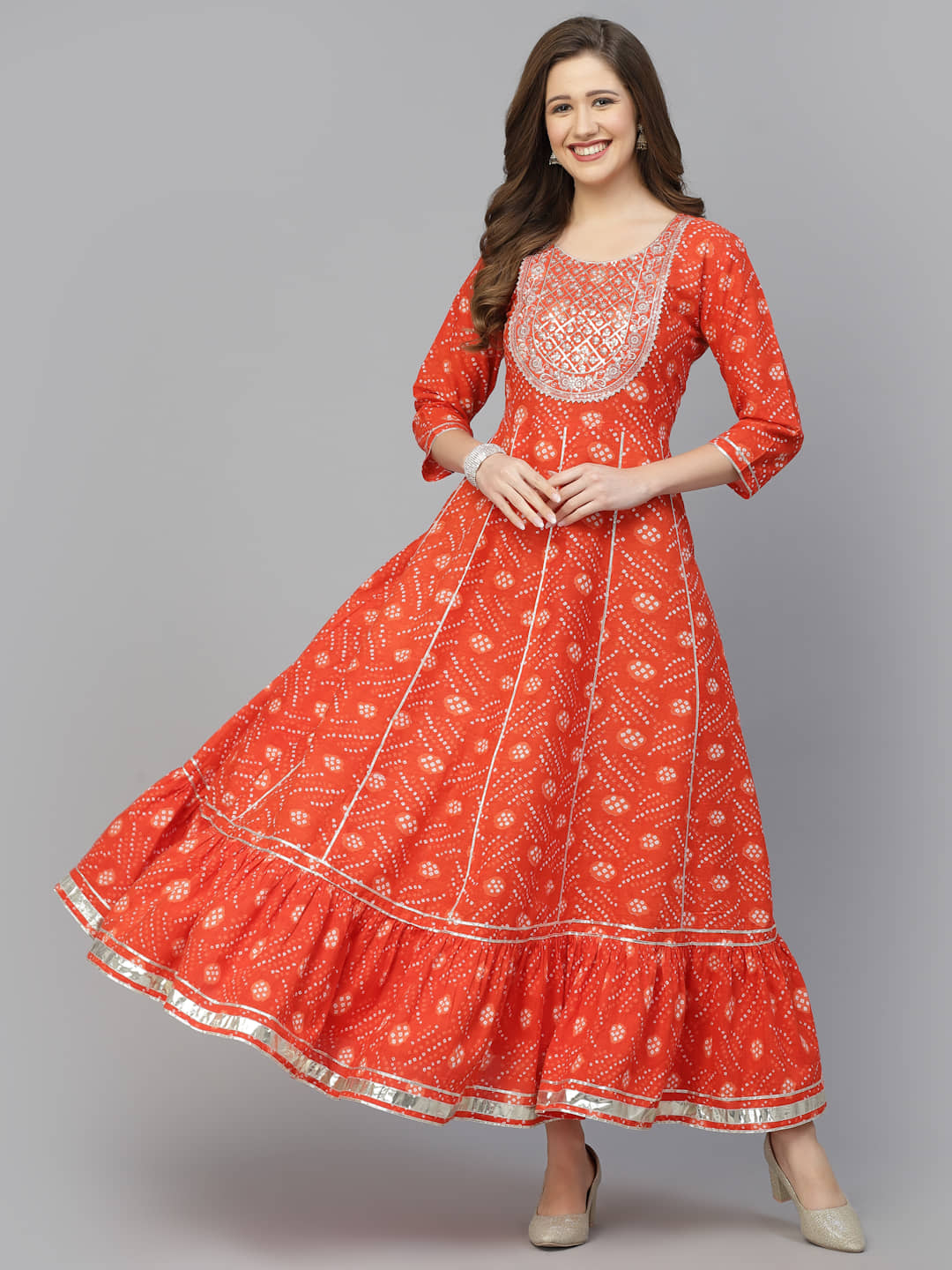 Stylum Cotton Printed Anarkali Women's Kurti - Orange ( Pack of 1 ) - Kurtis, Tunics | Buy online on ZillyBuy