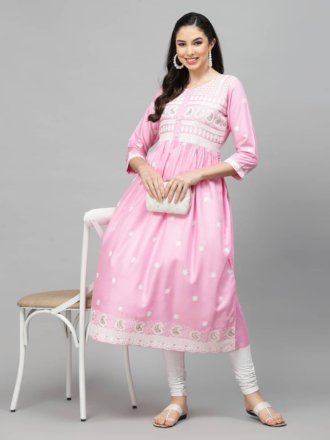 Stylum Rayon Embellished Nayra Women's Kurti - Pink ( Pack of 1 ) Stylum Rayon Embellished Nayra Women's Kurti - Pink ( Pack of 1 )