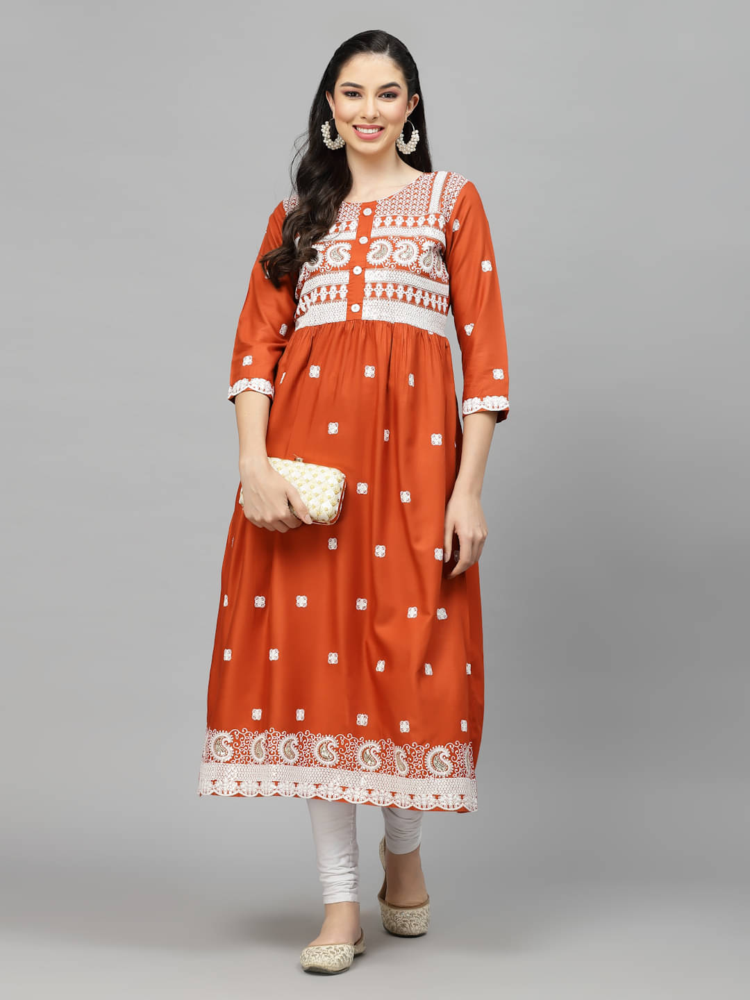 Stylum Rayon Embroidered Nayra Women's Kurti - Rust ( Pack of 1 ) Stylum Rayon Embroidered Nayra Women's Kurti - Rust ( Pack of 1 )