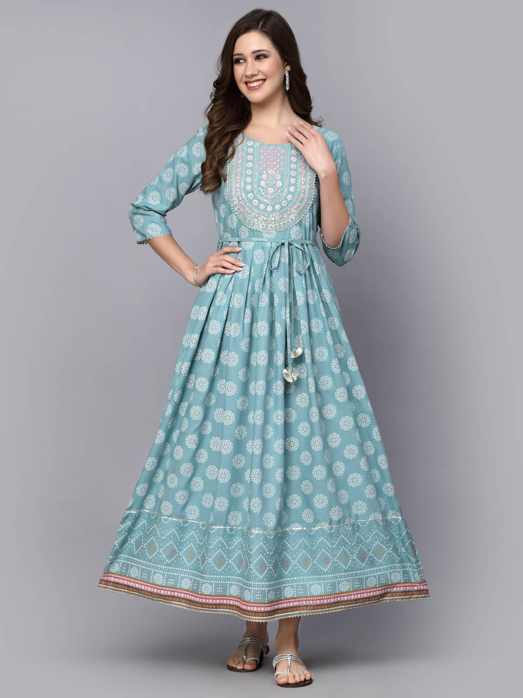 Stylum Rayon Printed Anarkali Women's Kurti - Blue ( Pack of 1 ) - Kurtis, Tunics | Buy online on ZillyBuy