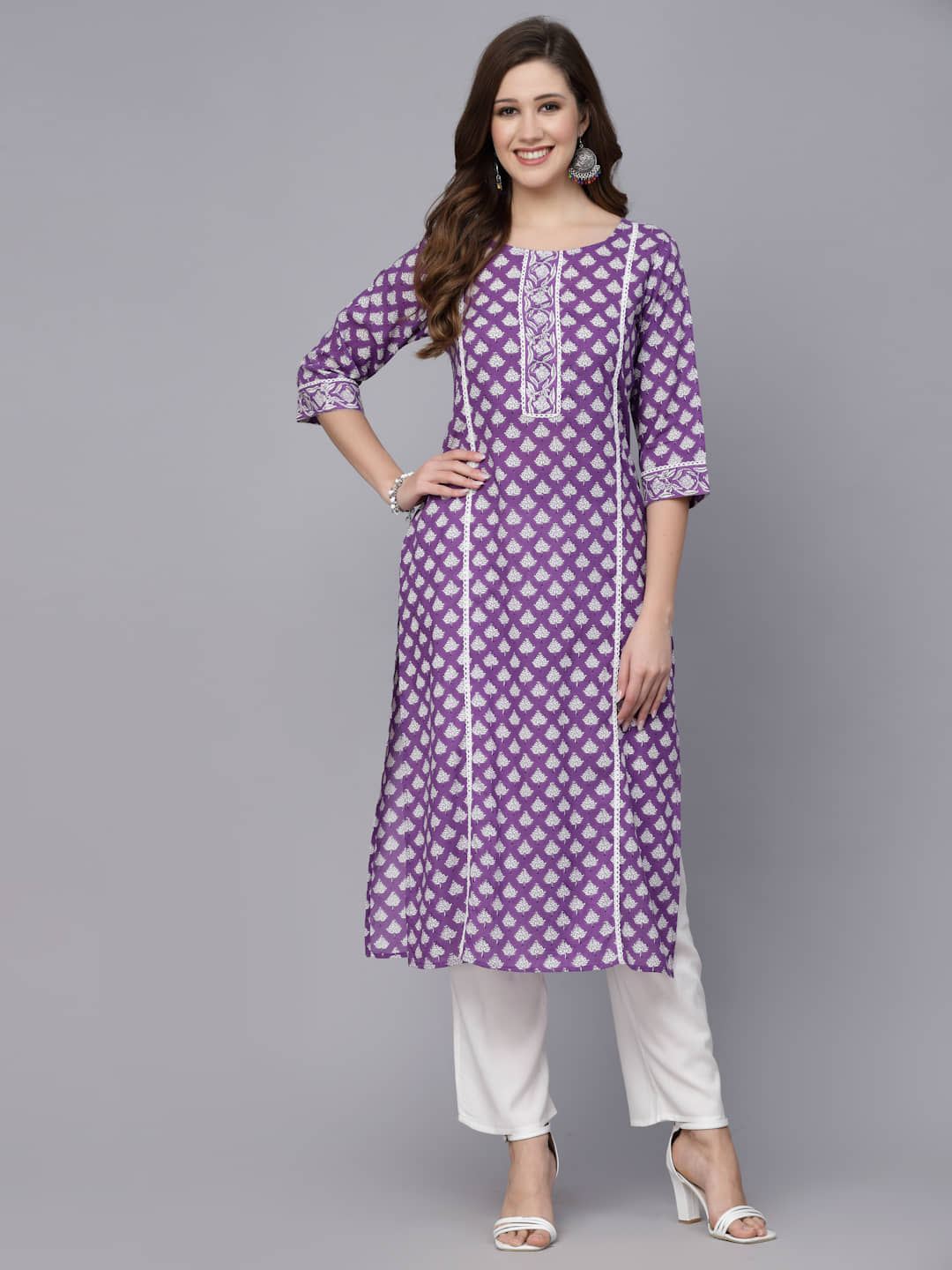 Stylum Rayon Printed Straight Women's Kurti - Purple ( Pack of 1 ) - Kurtis, Tunics | Buy online on ZillyBuy