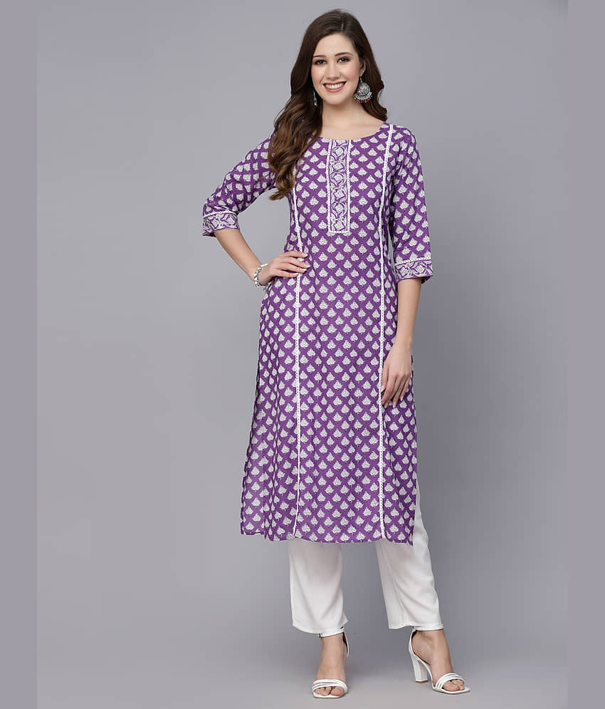 Stylum Rayon Printed Straight Women's Kurti - Purple ( Pack of 1 ) - Kurtis, Tunics | Buy online on ZillyBuy