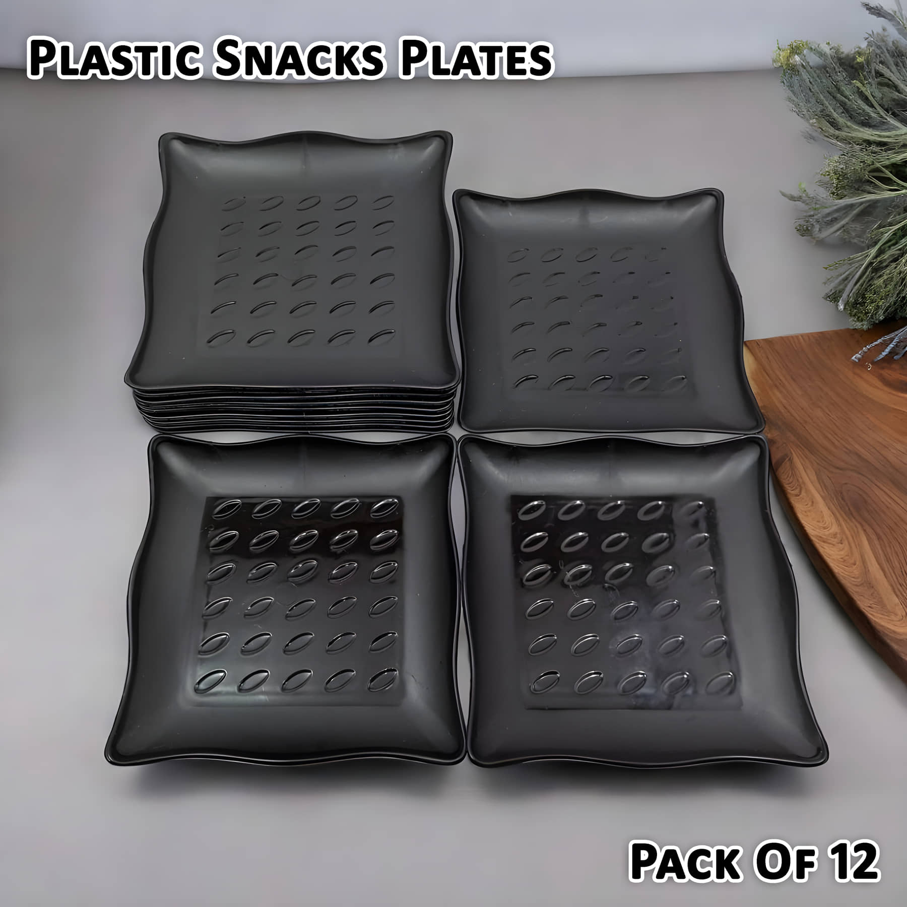 Inpro 12 Pcs Plastic Black Quarter Plate