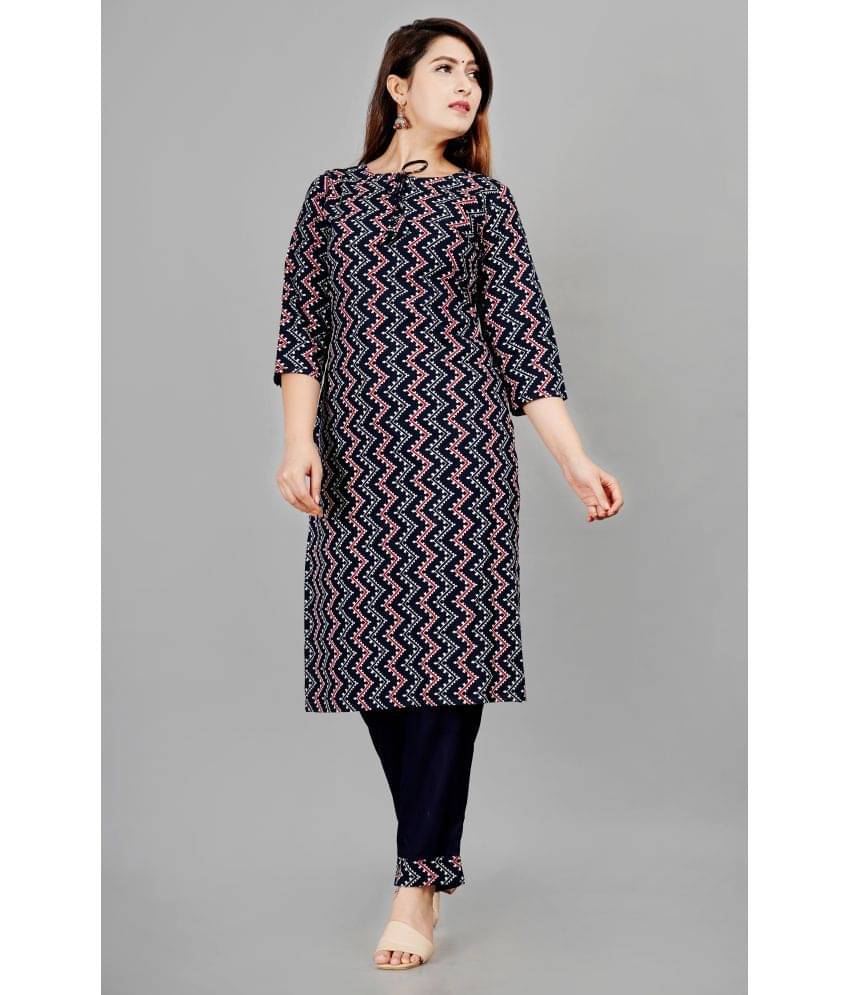 SIPET Rayon Printed Kurti With Pants Women's Stitched Salwar Suit - Navy ( Pack of 1 ) SIPET Rayon Printed Kurti With Pants Women's Stitched Salwar Suit - Navy ( Pack of 1 )