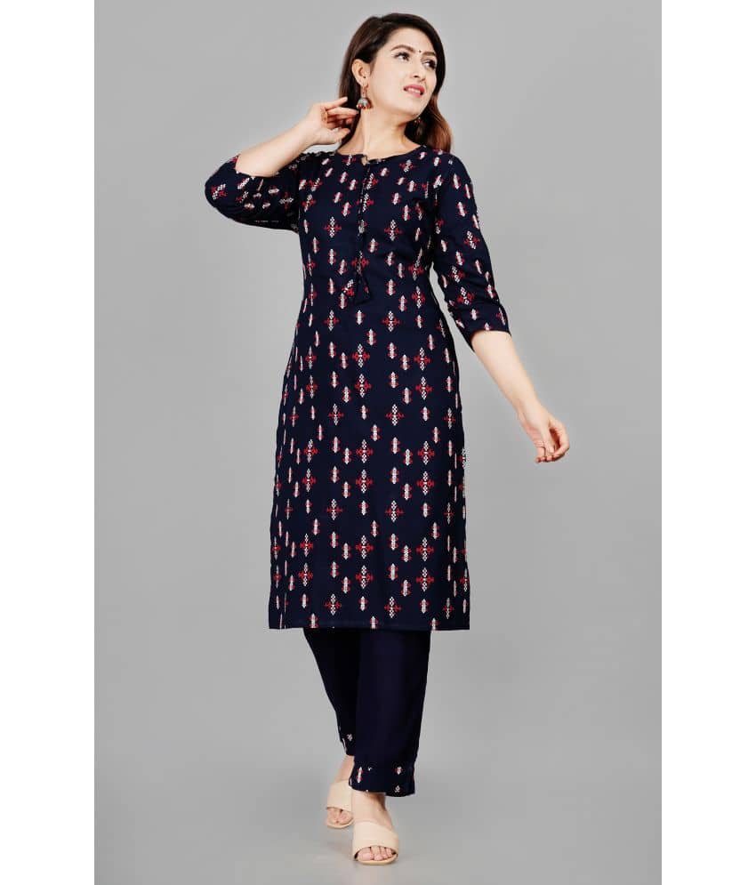 SIPET Rayon Printed Kurti With Pants Women's Stitched Salwar Suit - Blue ( Pack of 1 )